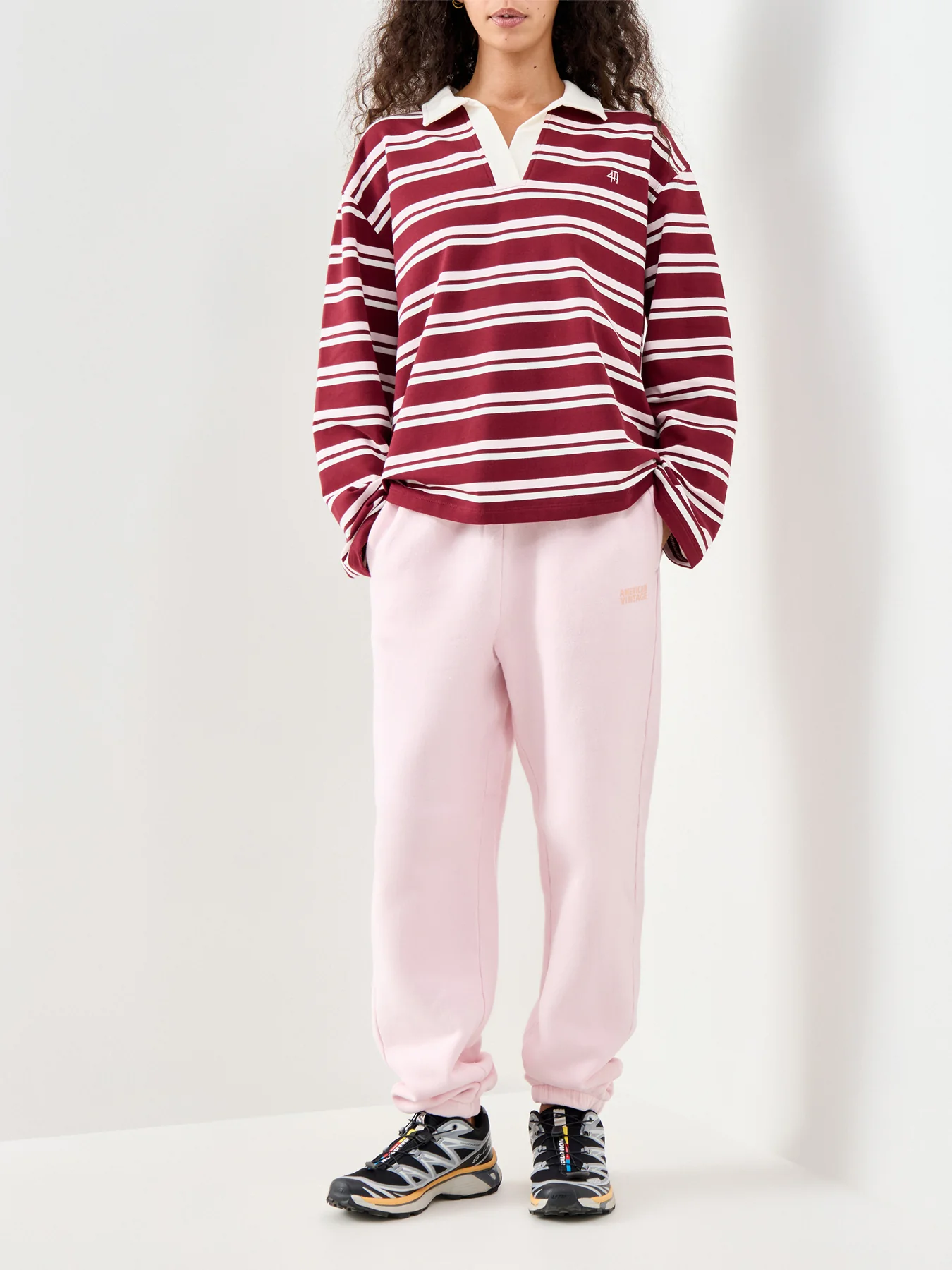 Hailey Stripe Rugby Top Burgundy - Image 2