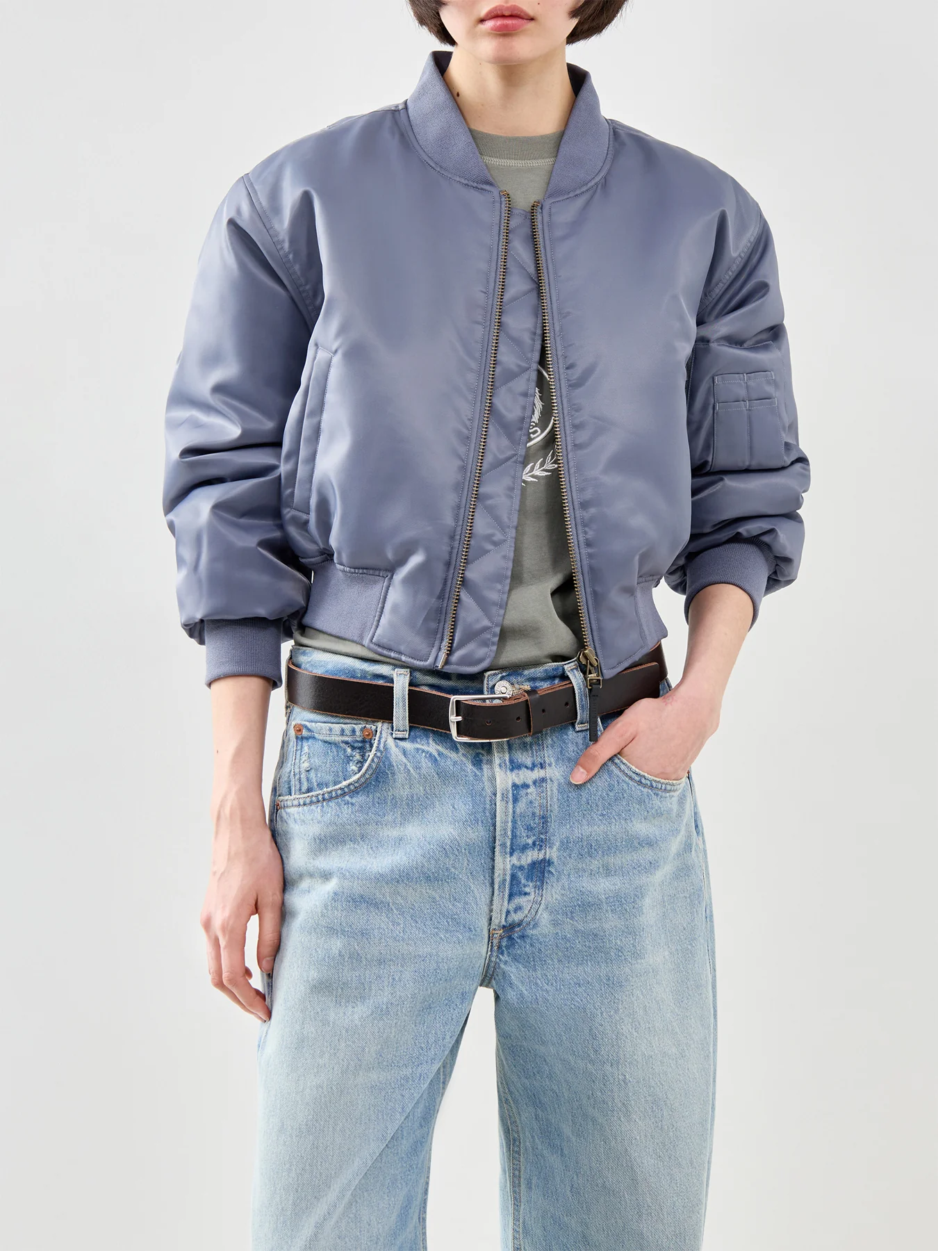 Cropped Leon Bomber Jacket Grey - Image 4