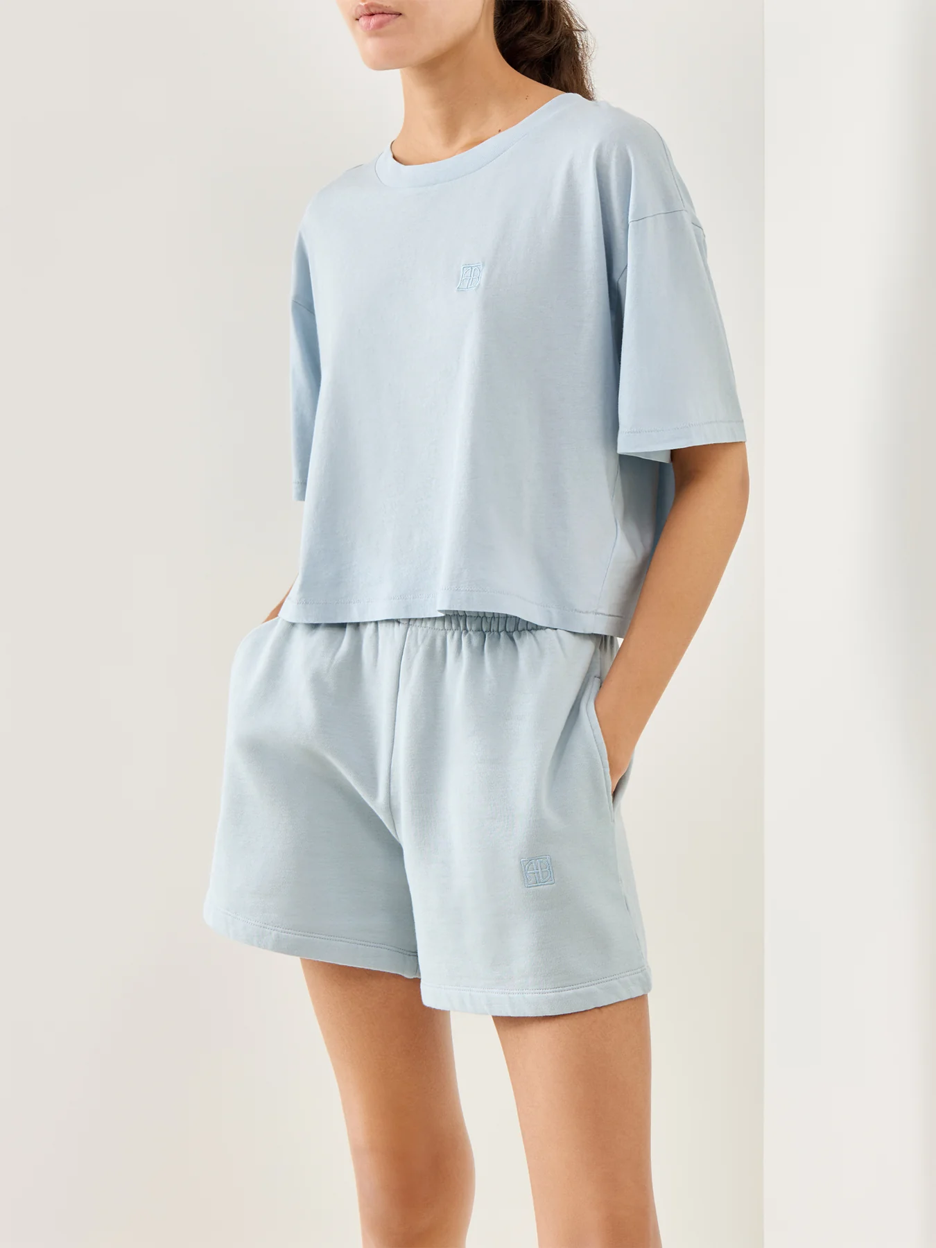 Monogram Cropped Jersey Tee Blue - Image 4