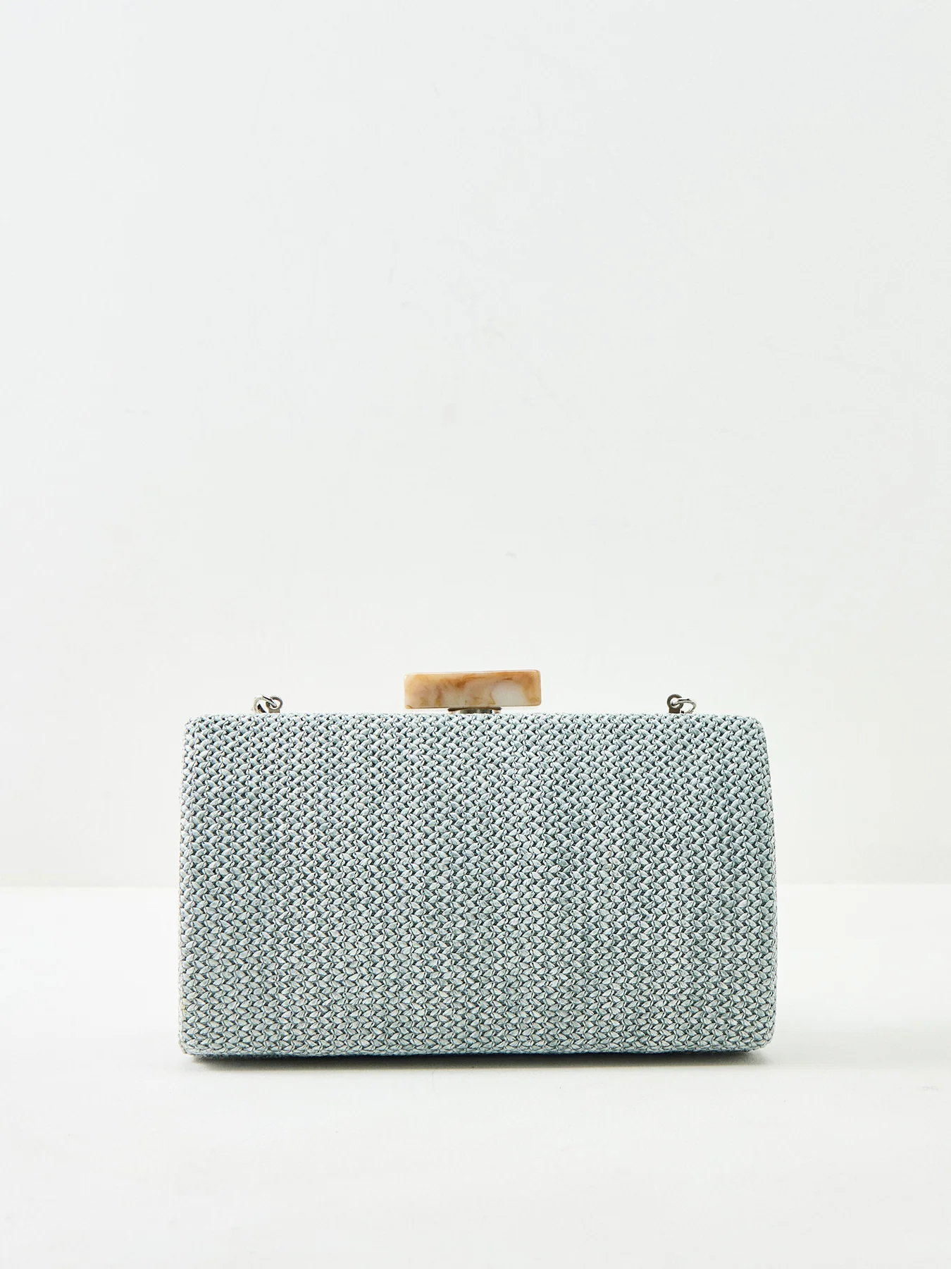 Raffia Clutch Bag with Chain Blue - Image 3