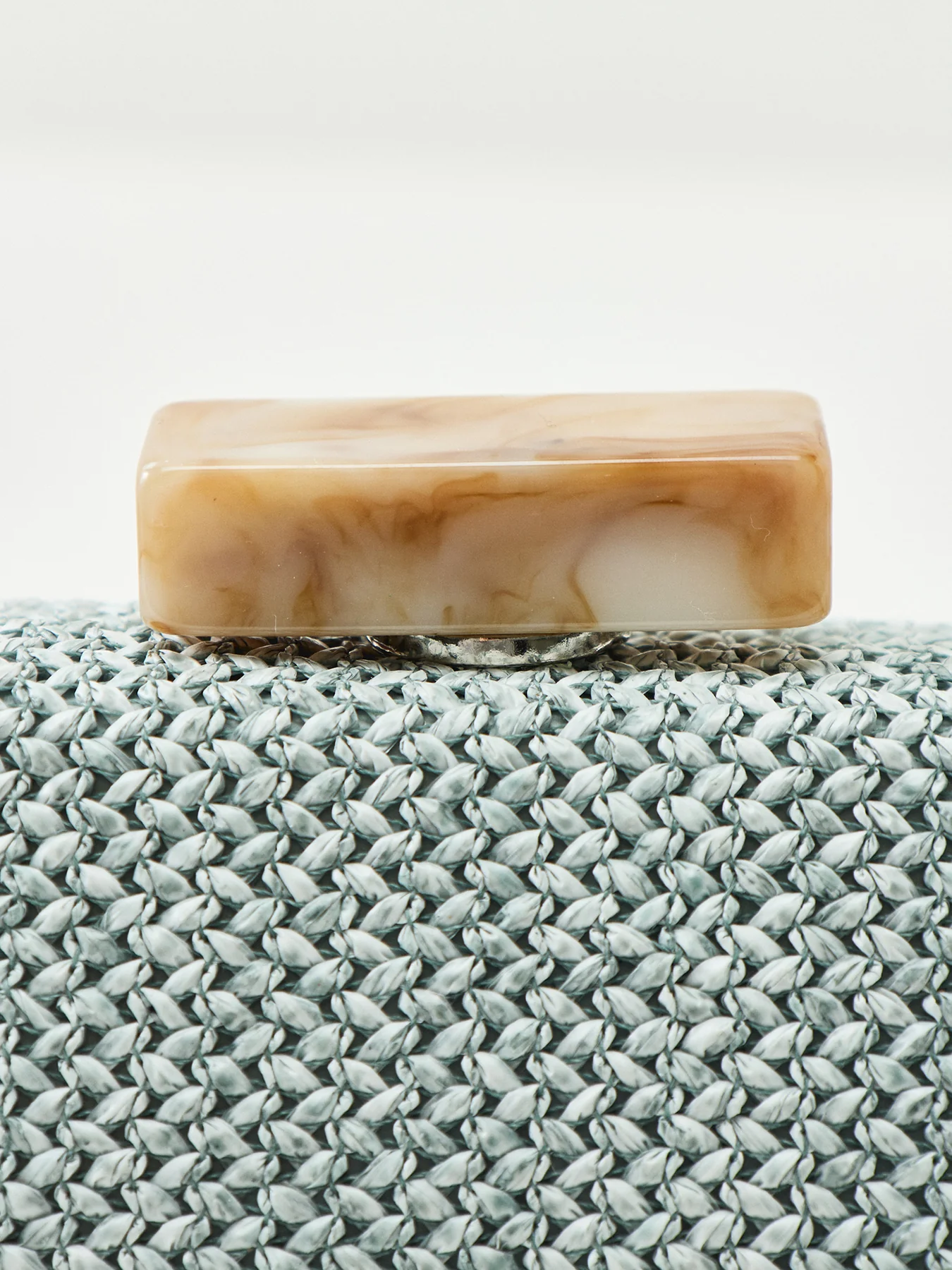 Raffia Clutch Bag with Chain Blue - Image 5