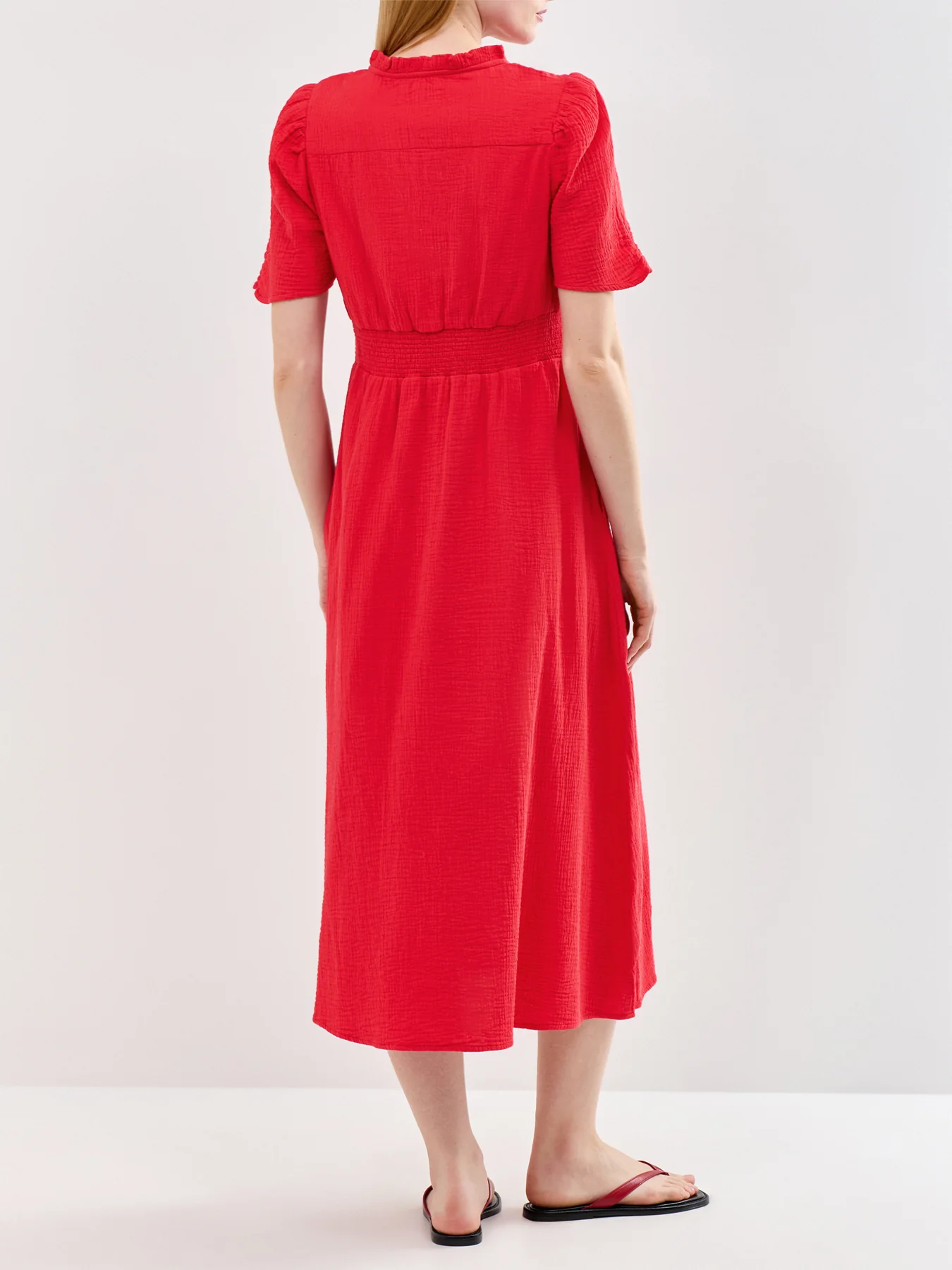 Esha Organic Cotton Cheesecloth Midi Dress Red - Image 5