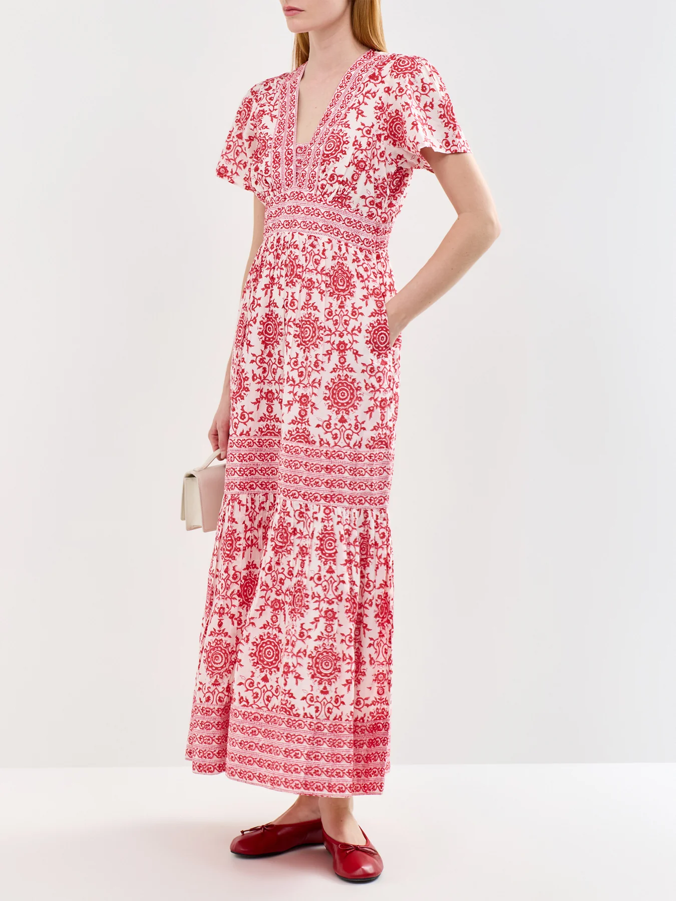 Pippa Organic Cotton Block Print Maxi Dress Red - Image 4