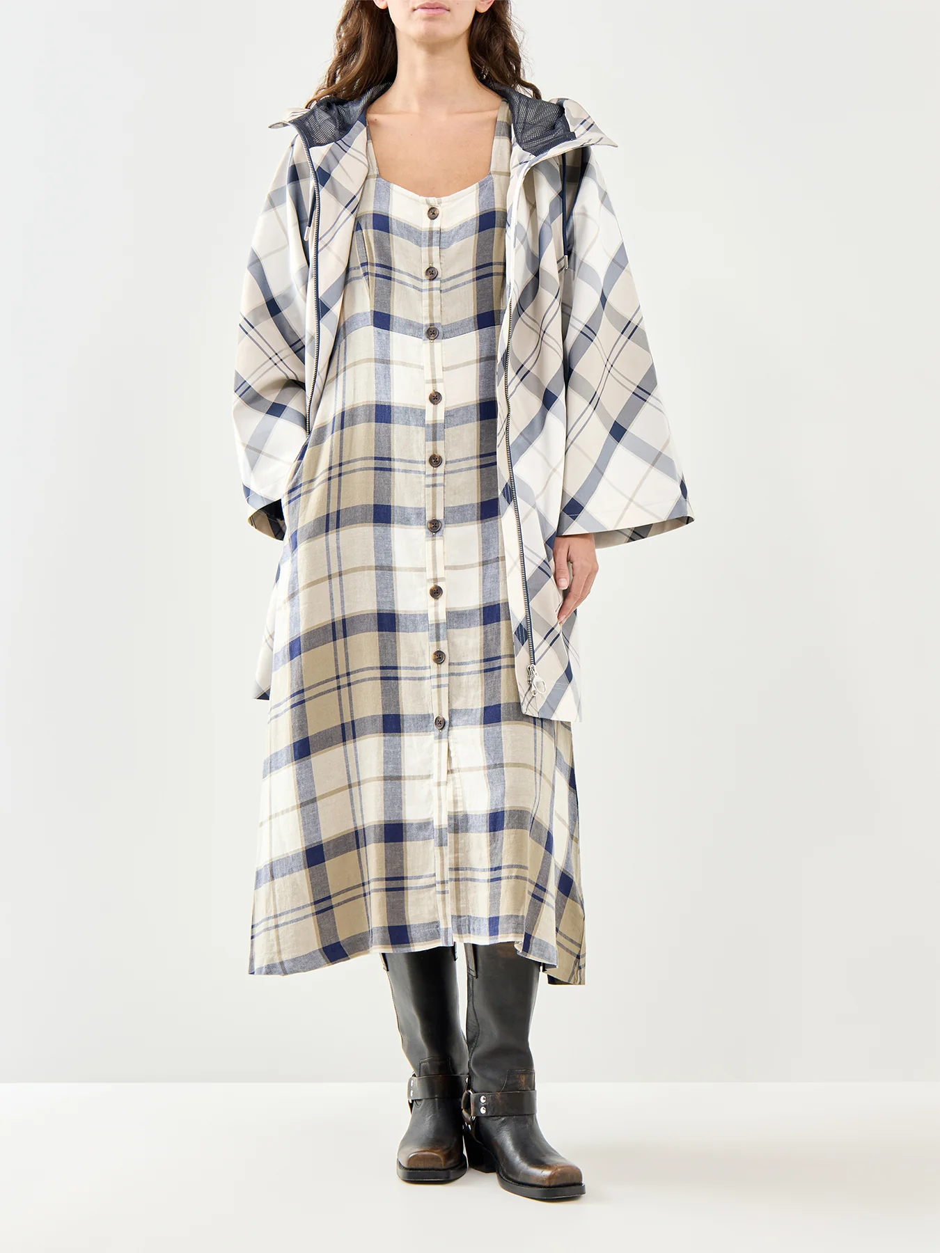 Ballina Midi Dress Navy Tartan - Image 2