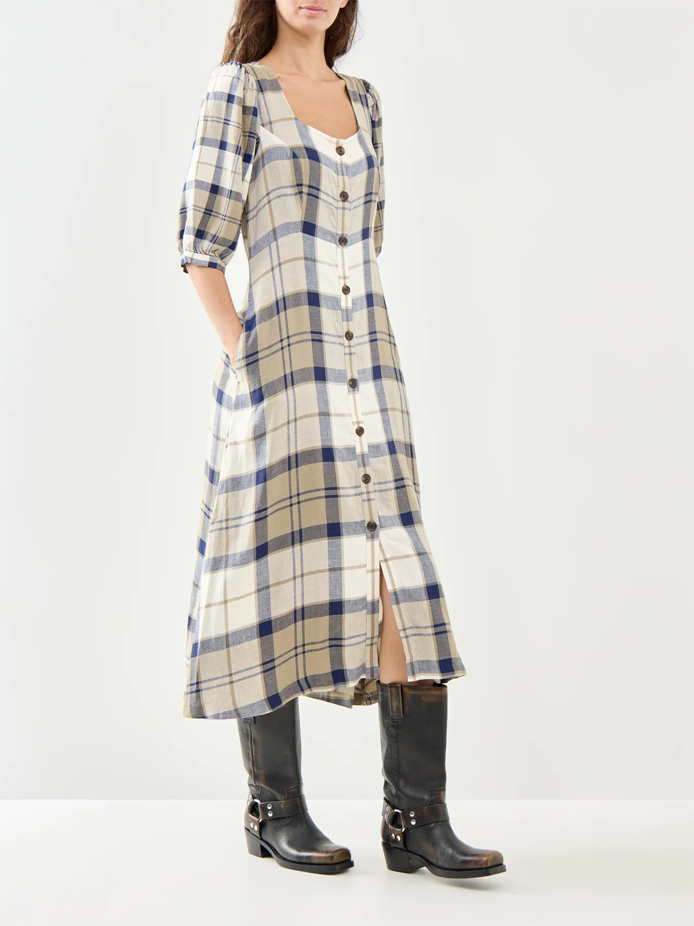 Ballina Midi Dress Navy Tartan - Image 4