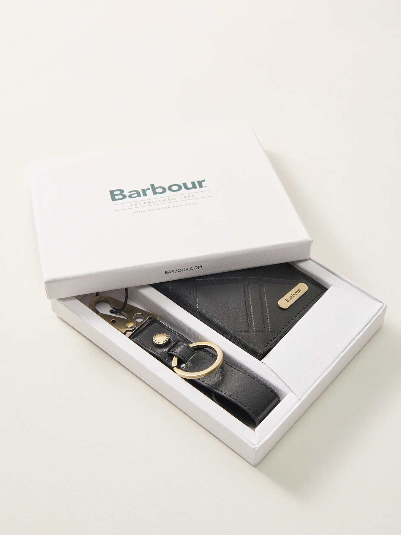 Barbour Brunton Leather Gift Set Black Tartan Emboss - Image 3