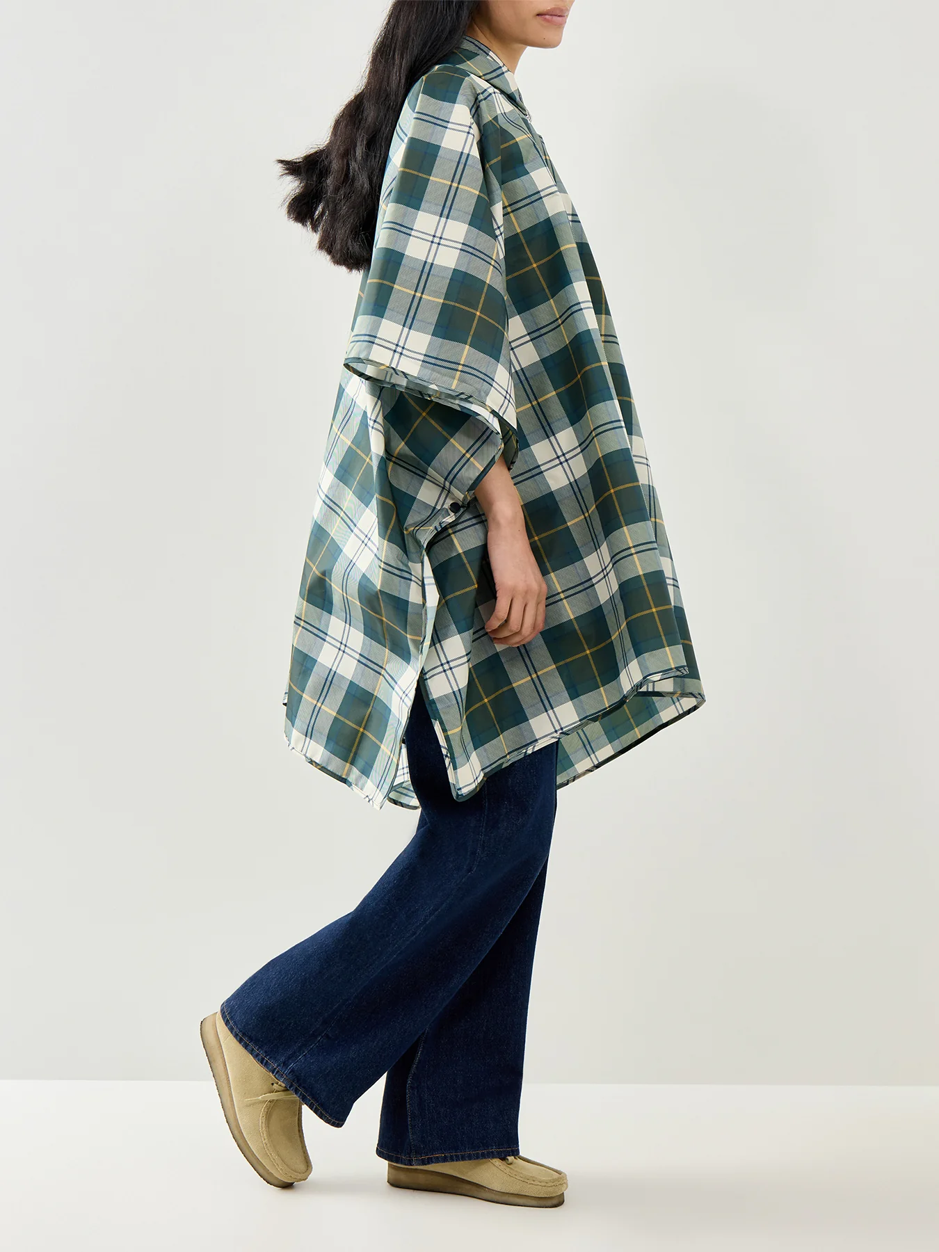 Barbour Tartan Showerproof Poncho Green - Image 4