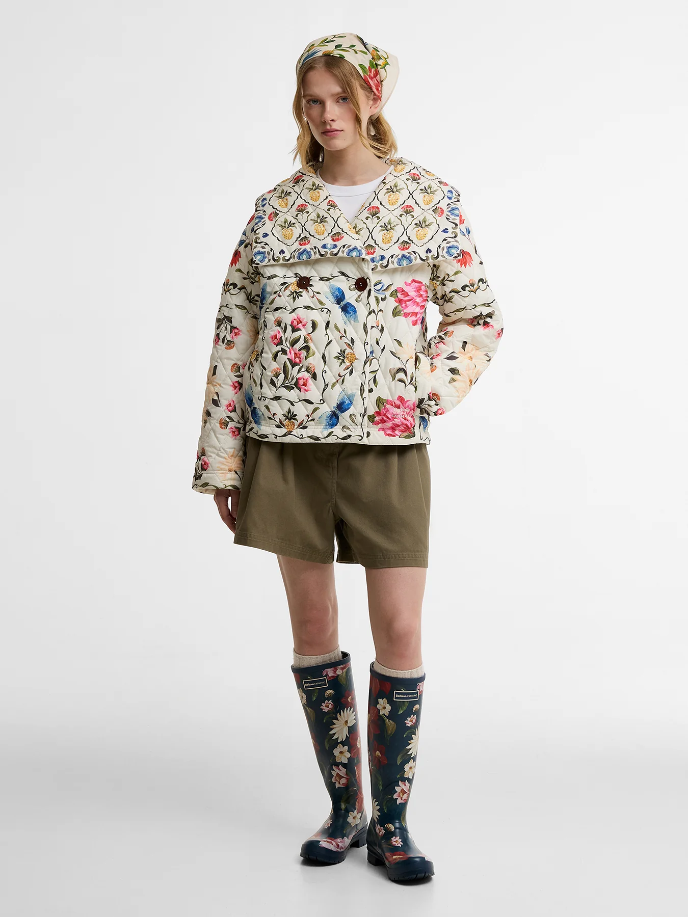 Barbour x Farm Rio Azelia Quilted Jacket Cream - Image 2