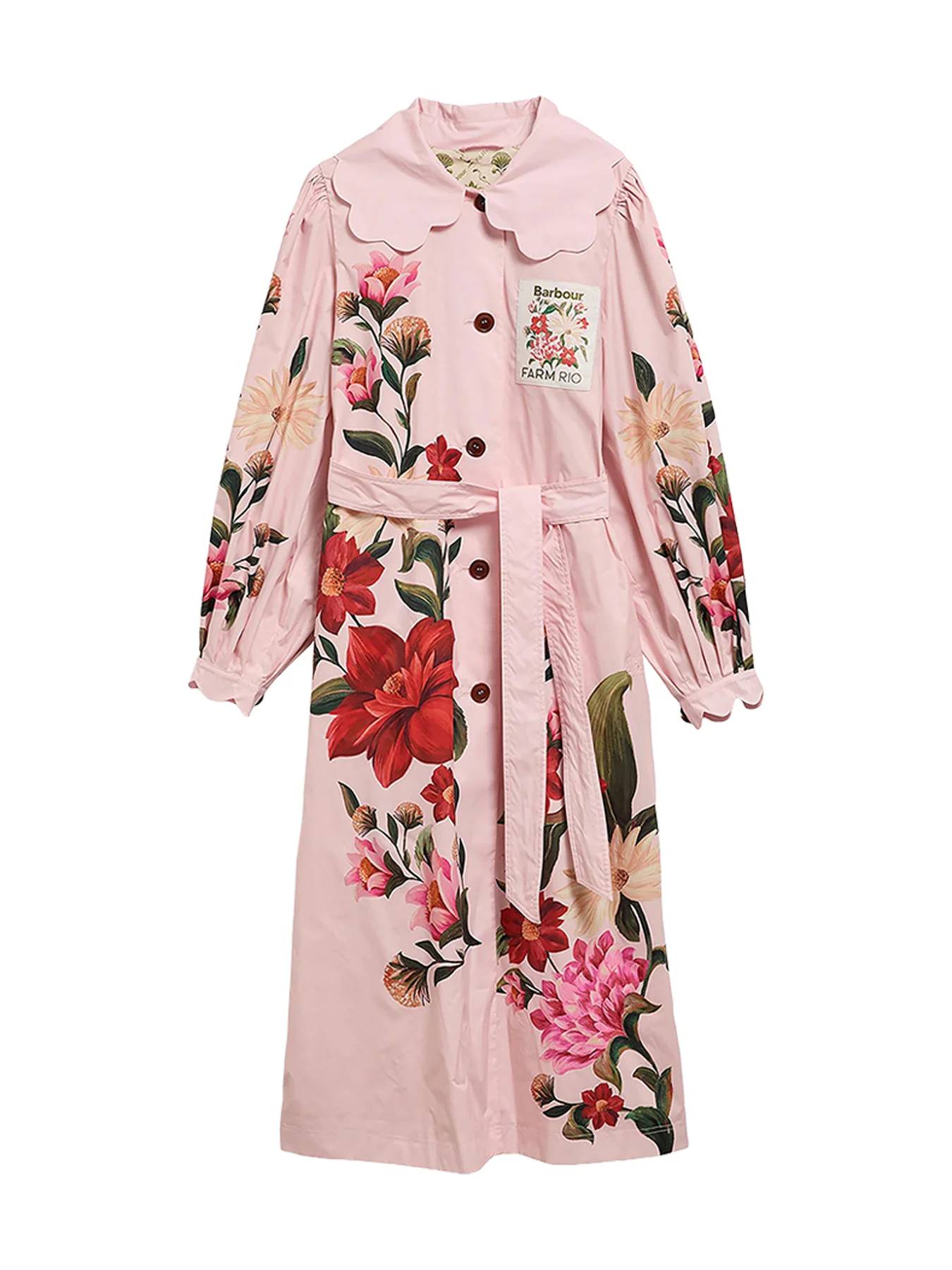 Barbour x Farm Rio Bromelia Showerproof Trench Coat Pink