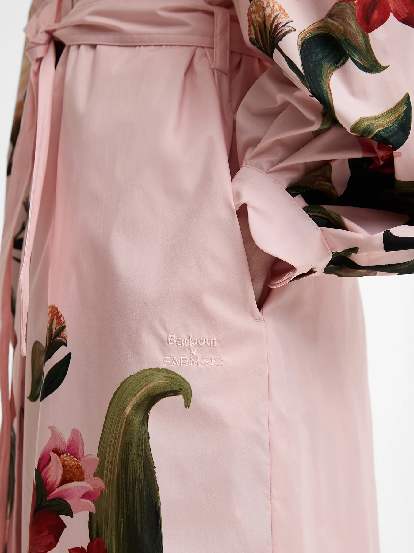 Barbour x Farm Rio Bromelia Showerproof Trench Coat Pink - Image 3