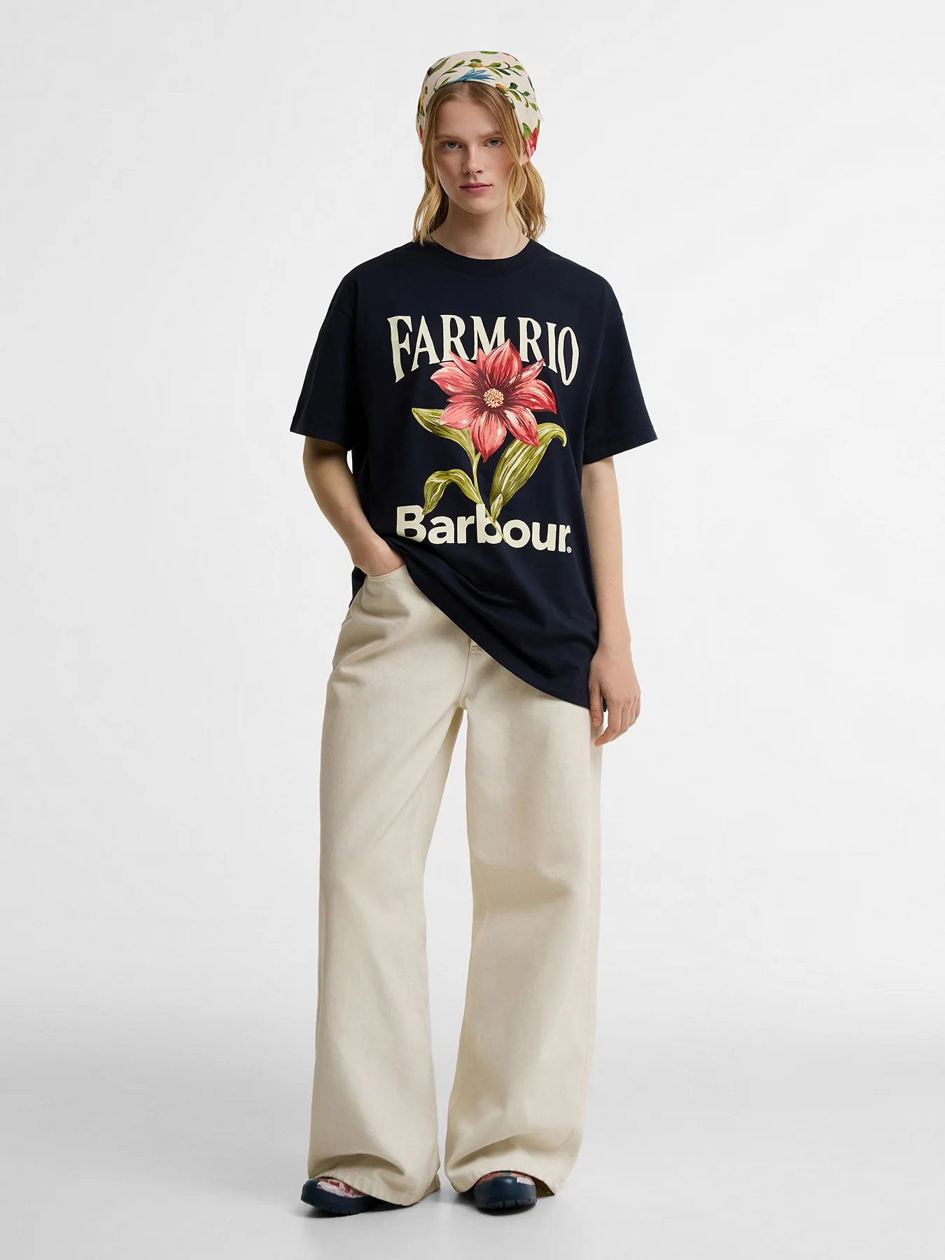Barbour x Farm Rio Wild Flower T-Shirt Navy - Image 2