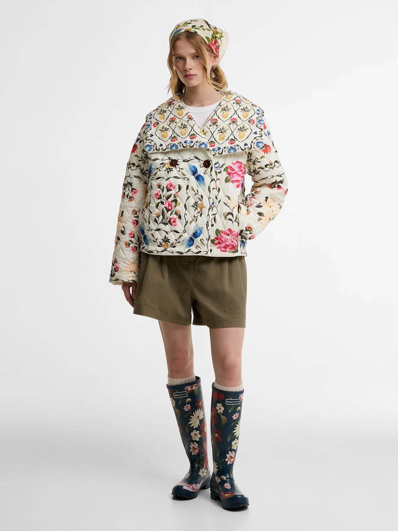 Barbour x Farm Rio Wild Flower Wellington Boots Navy - Image 2
