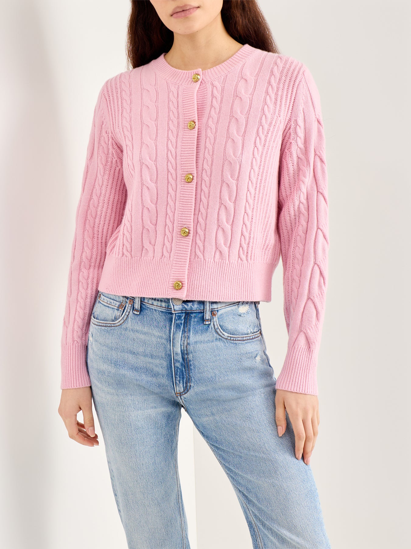 Elina Knitted Crew Neck Cardigan Pink - Image 4