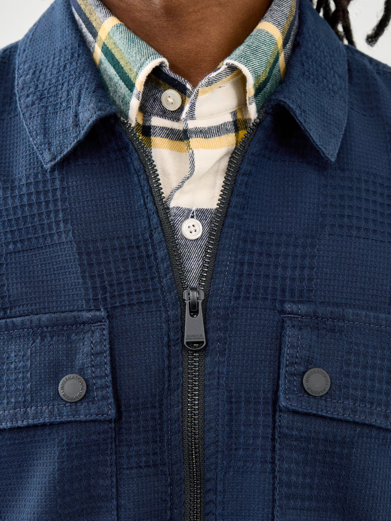 Barbour International Blackstreak Jacquard Overshirt Navy - Image 3