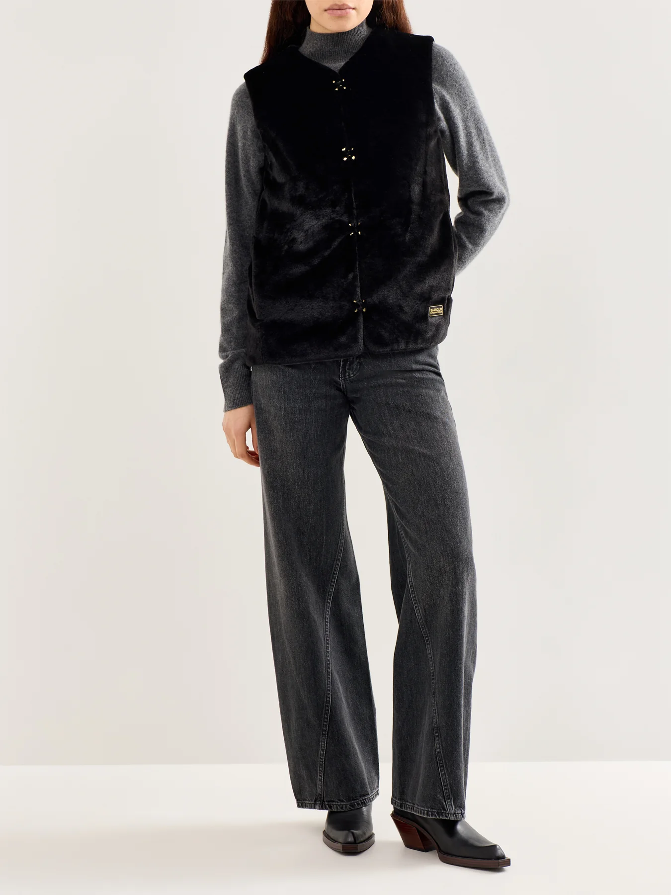 Milan Fur Trim Gilet Black - Image 2