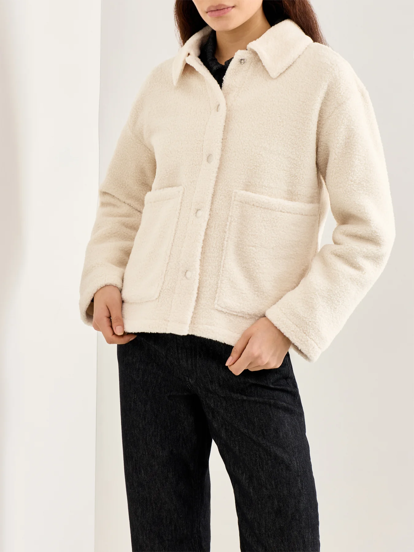 Rae Fleece Overshirt Cream - Image 4