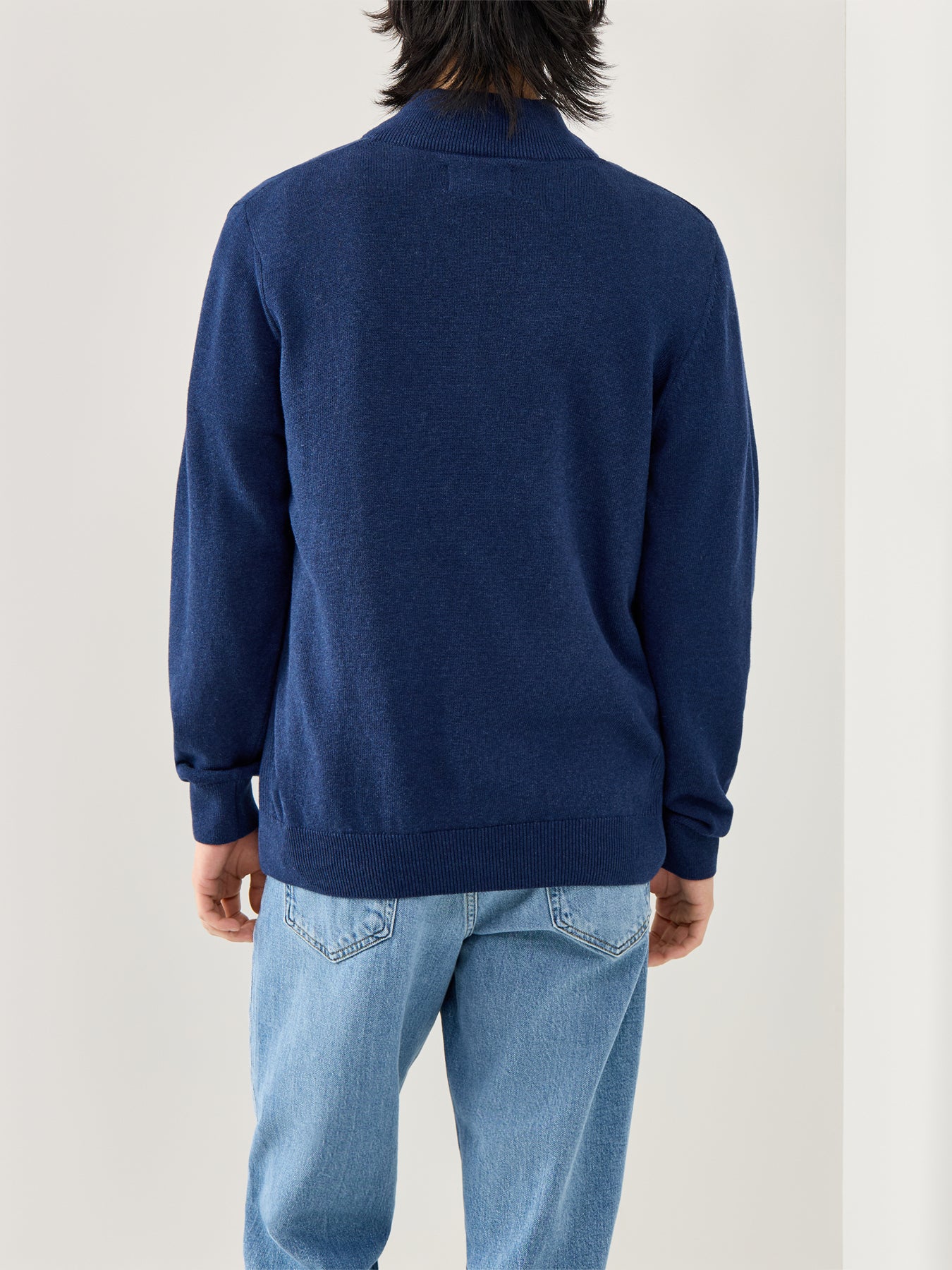 Cotton Half Zip Knitted Jumper Blue - Image 5