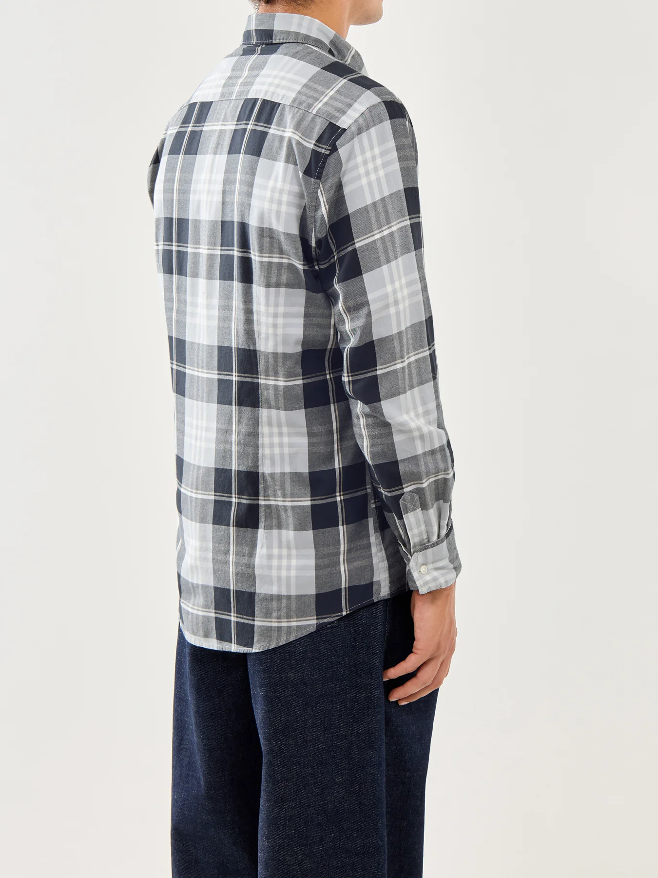 Edgar Tailored Cotton Checked Shirt Blue - Image 5