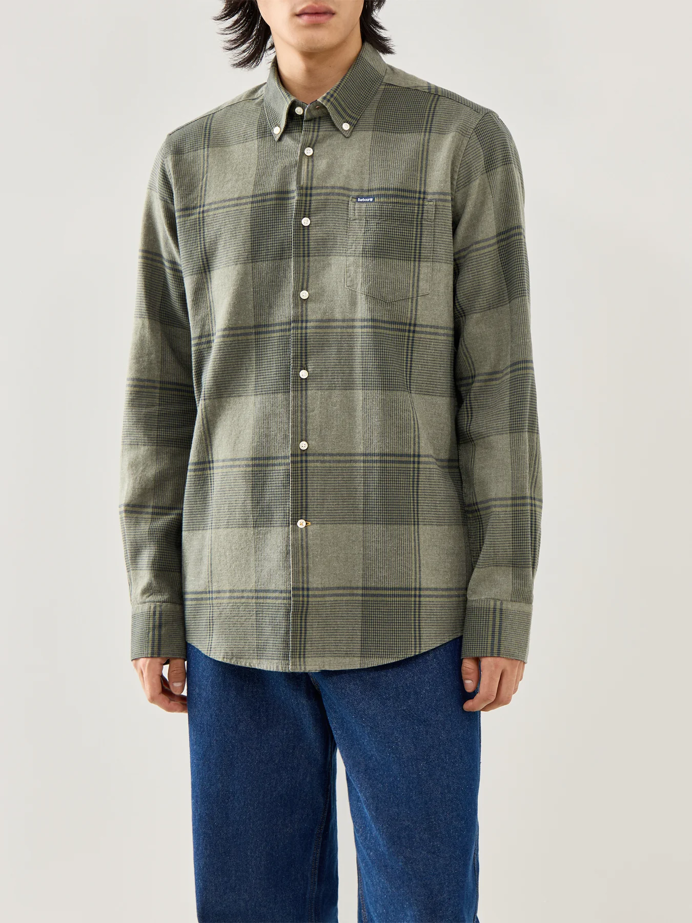 Heaney Checked Tailored Shirt Olive - Image 4