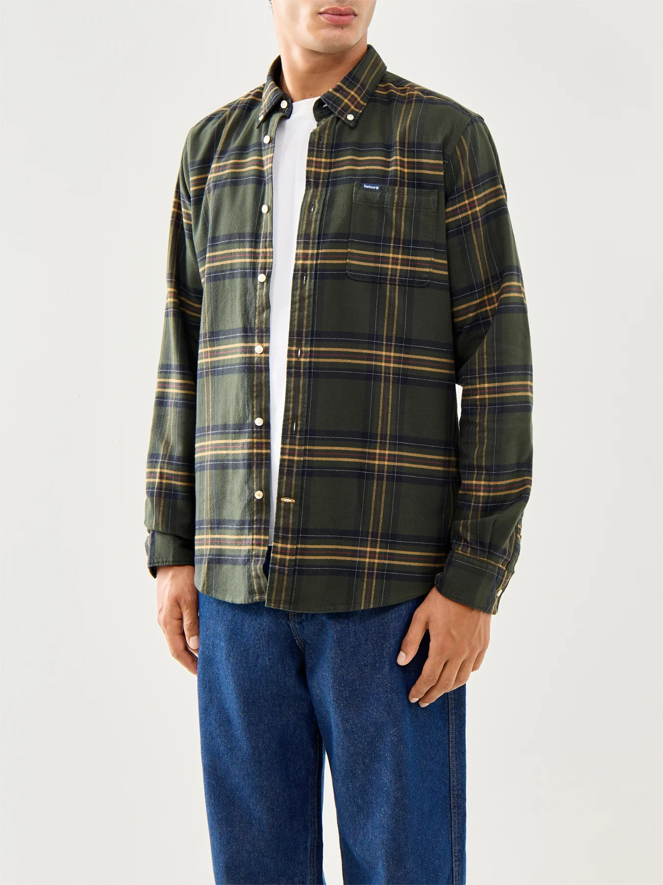 Portdown Tailored Cotton Checked Shirt Olive - Image 4