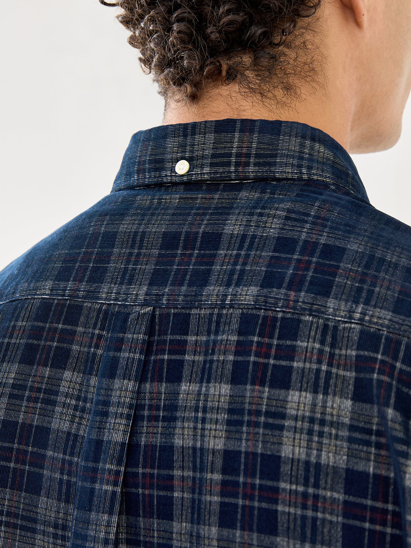 Southfield Tailored Checked Cord Shirt Dark Navy - Image 3