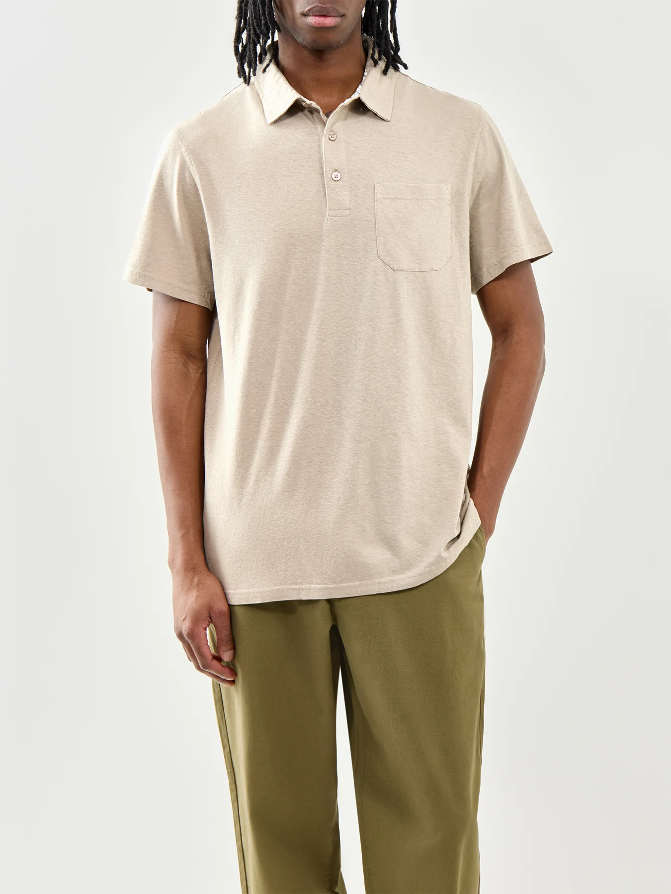 Barbour Steventon Linen Blend Polo Shirt Beige - Image 4