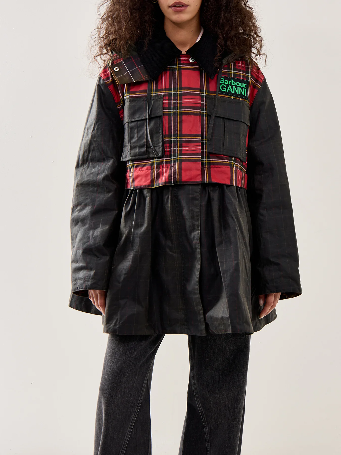 Barbour x Ganni Tartan Peplum Wax Jacket - Image 3