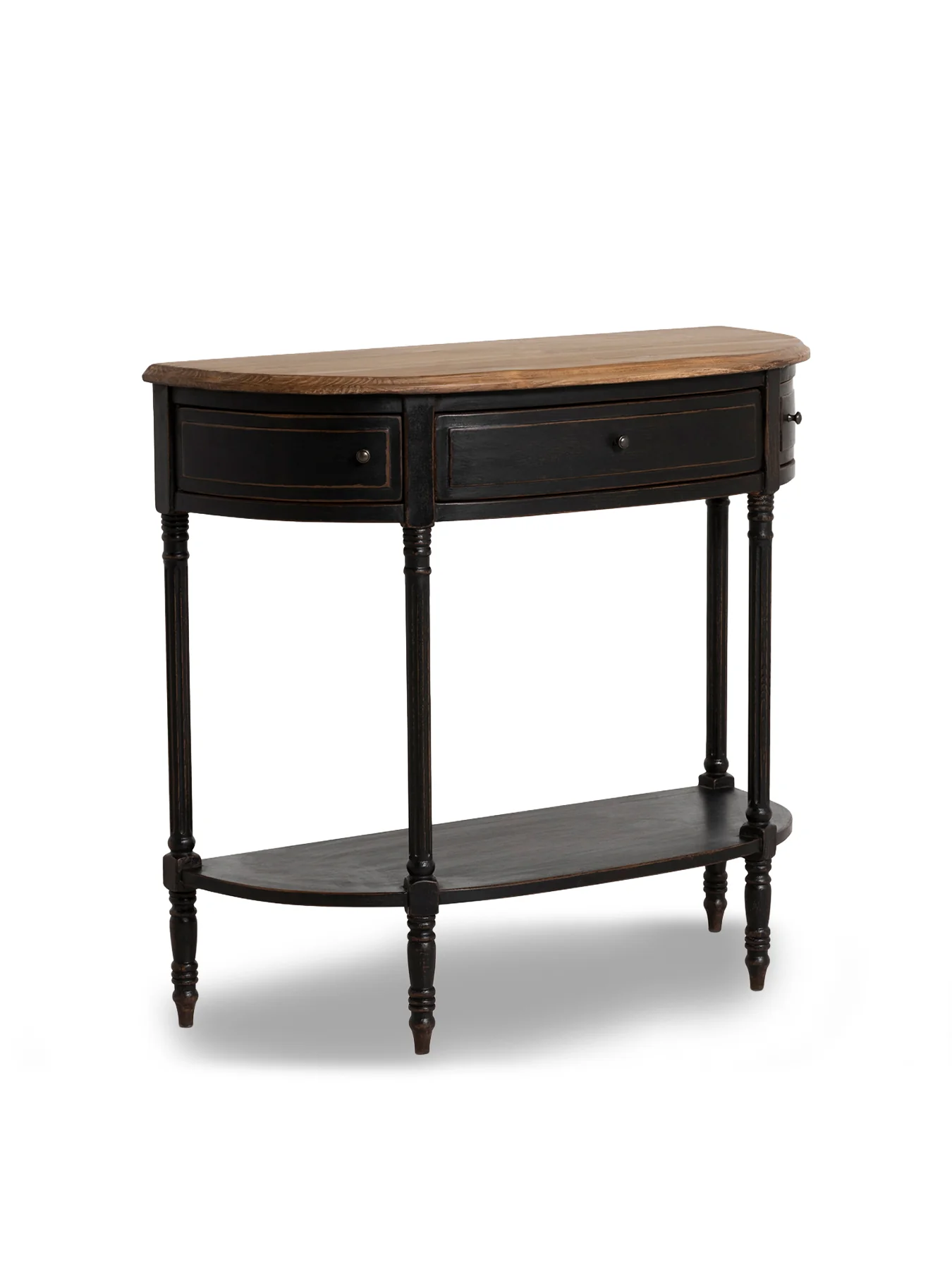 Jin Pine Wood Half Moon Console Table Black