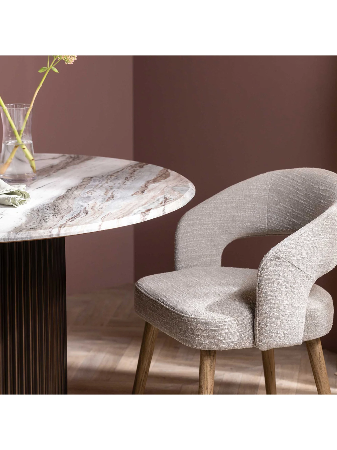Brown Alden Neutral Fabric Dining Chair - Image 7