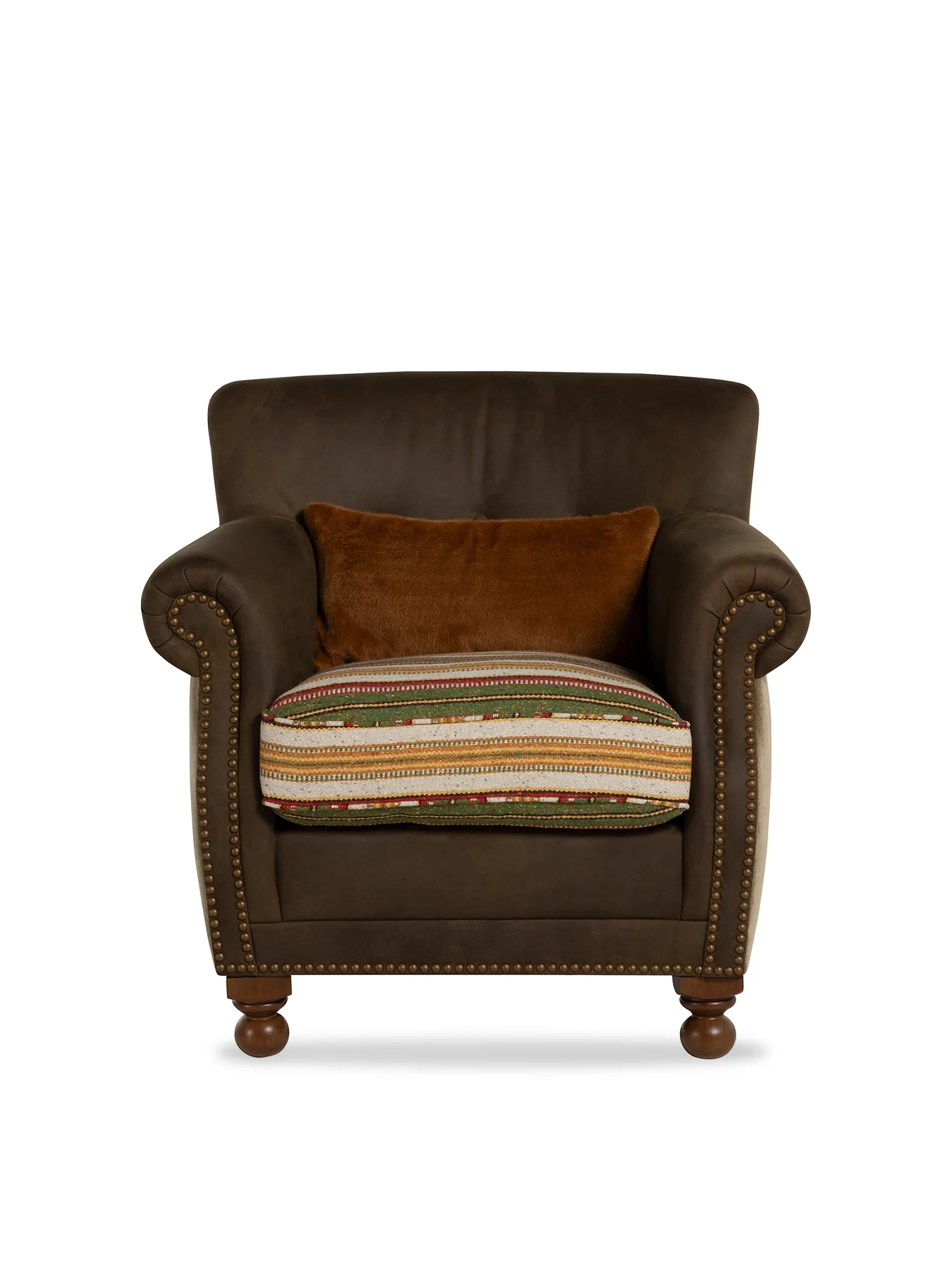Bertie Leather Armchair With Fabric Seat - Image 3