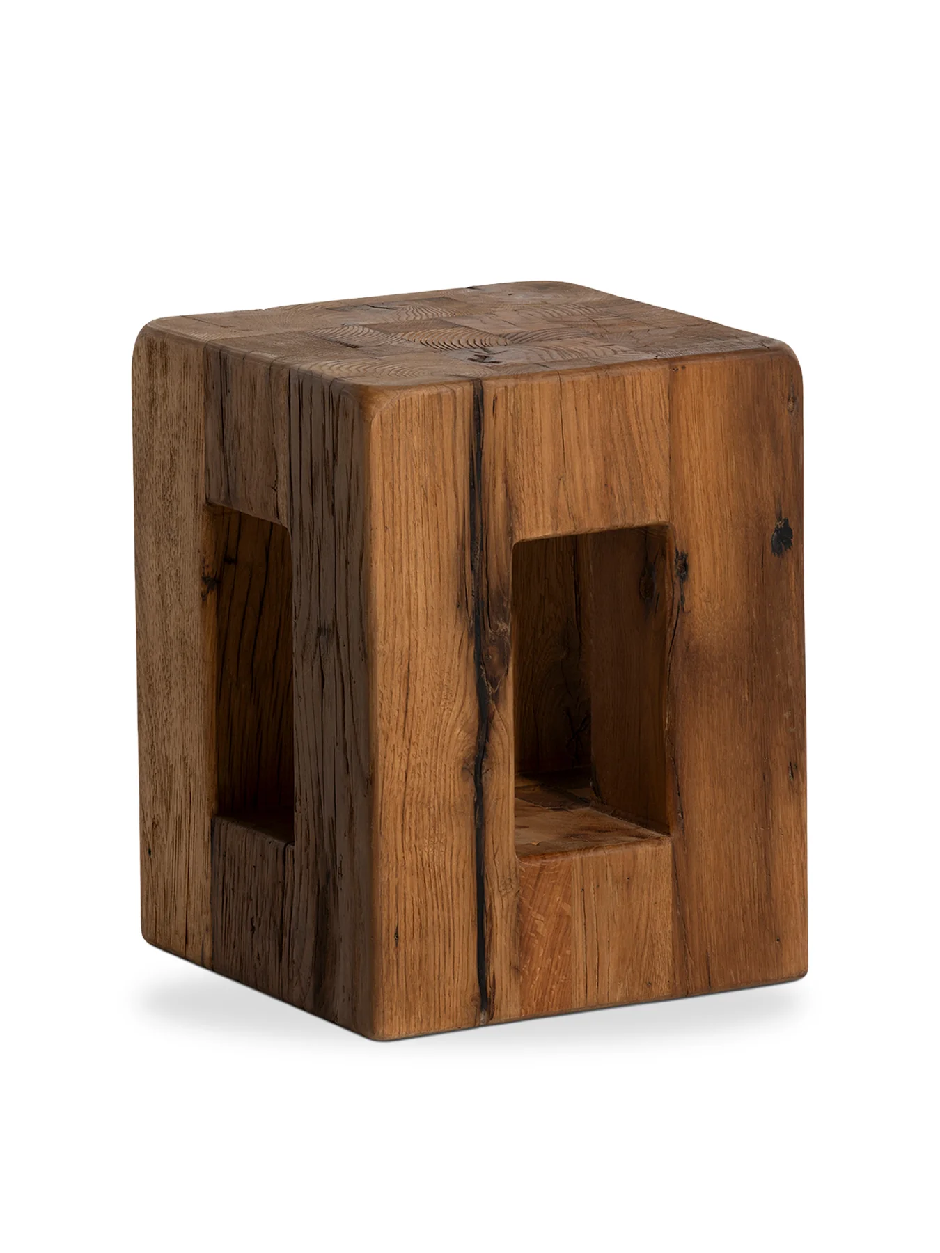 Strath Recycled Oak Stool Brown