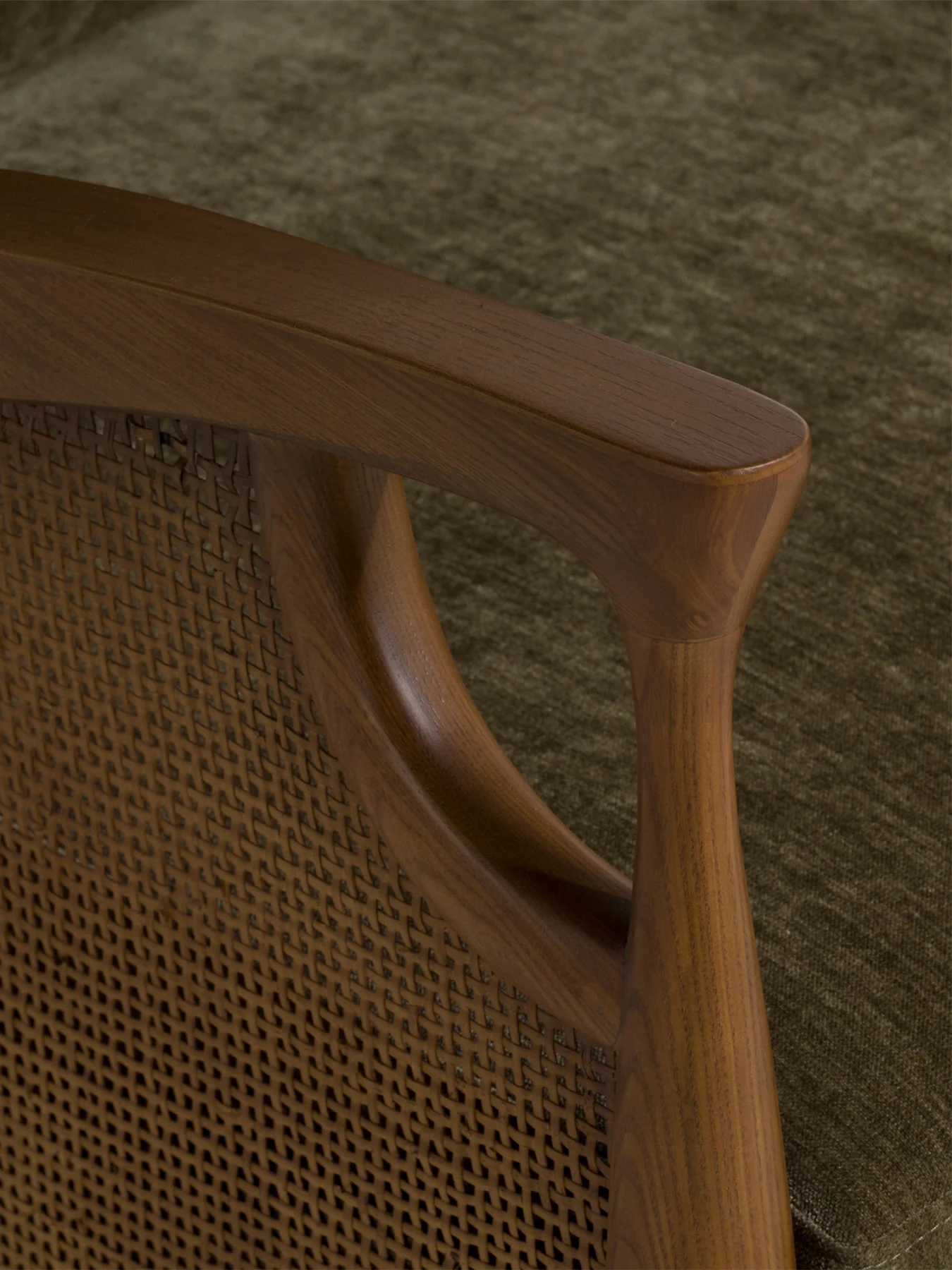 Olive Green Fabric Accent Chair With Rattan - Image 3