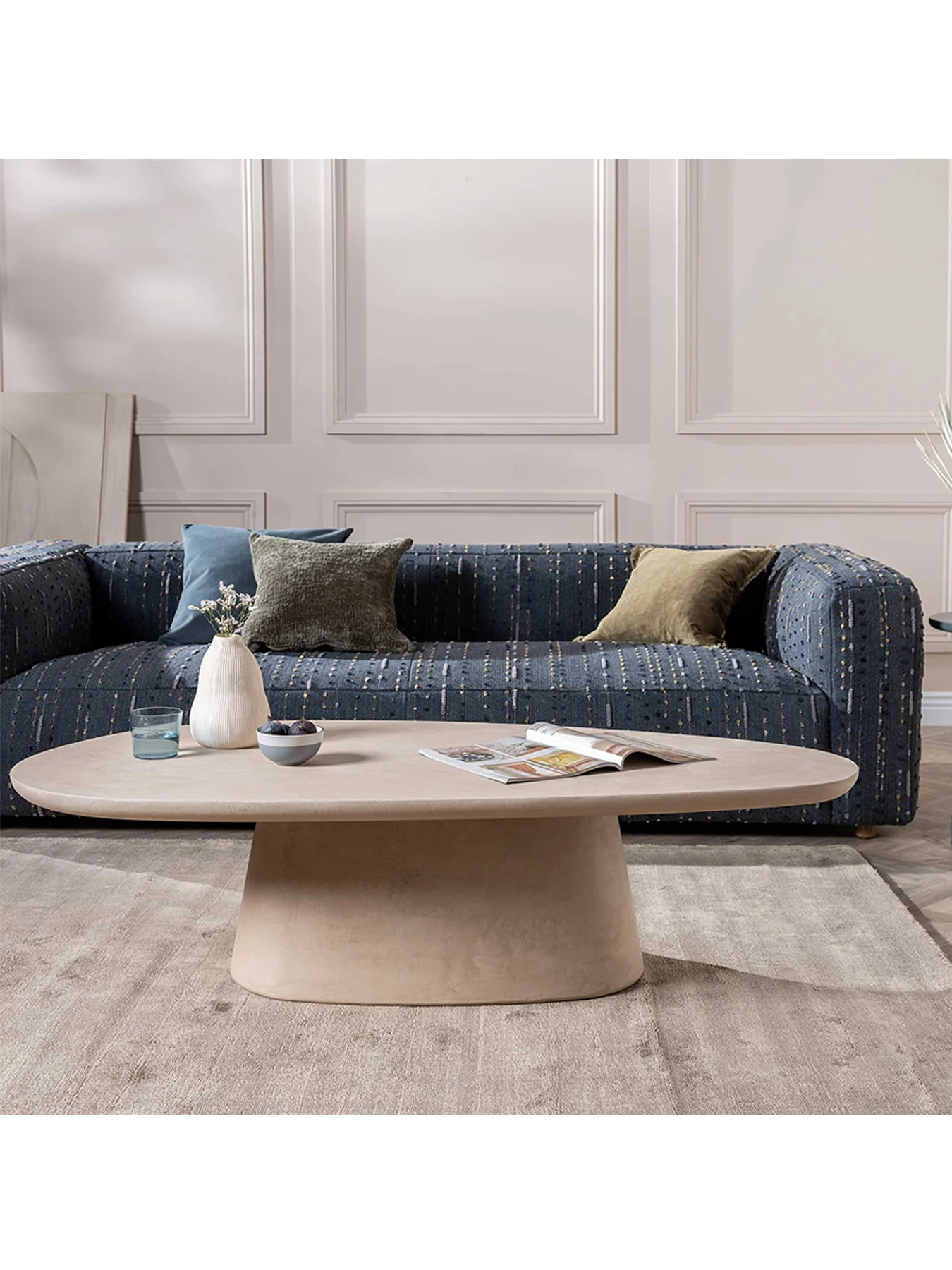 Capella Faux Stone Oval Coffee Table Neutral - Image 2