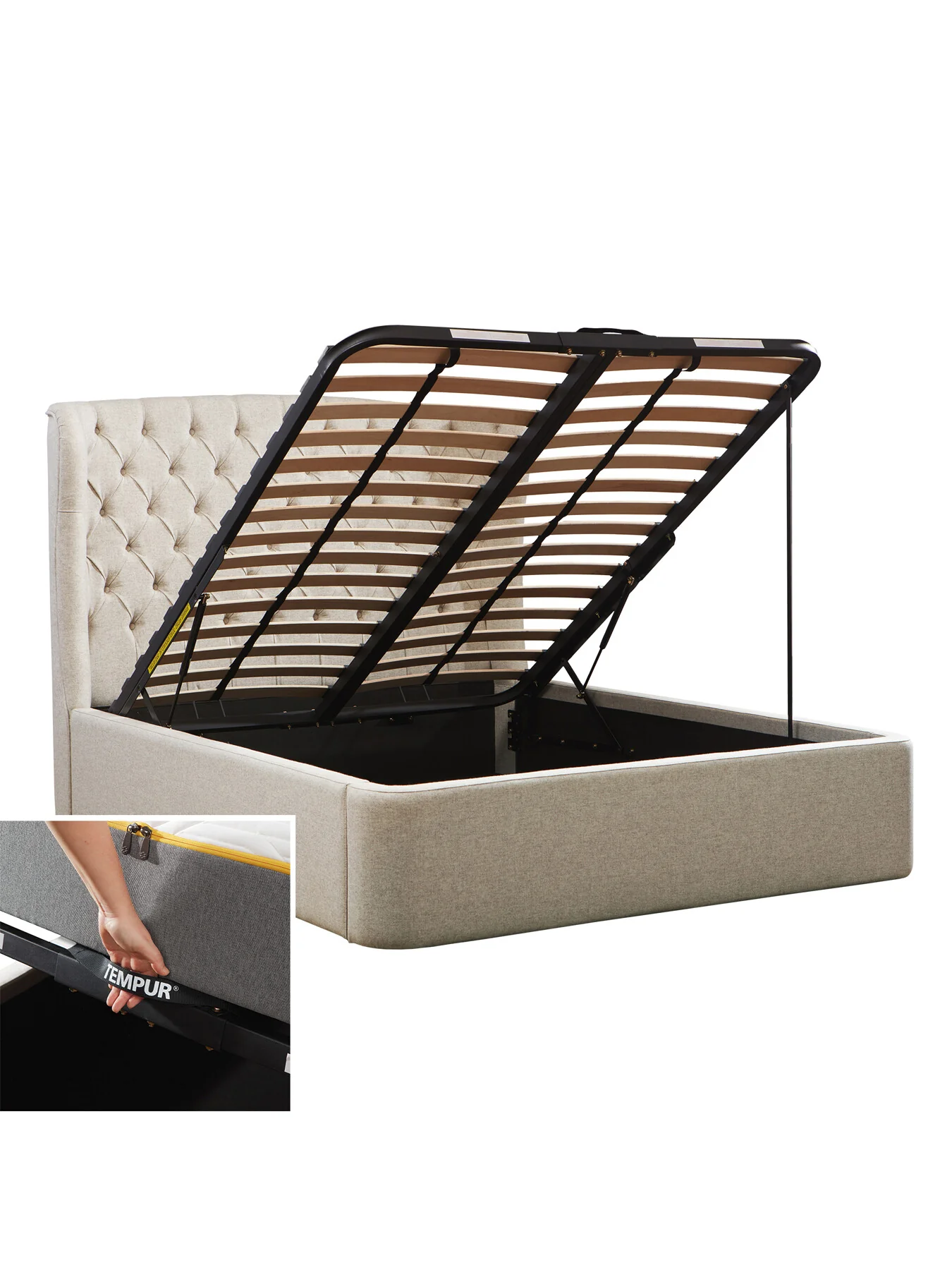 Holcot Fabric King Ottoman Bed Frame Beige - Image 5