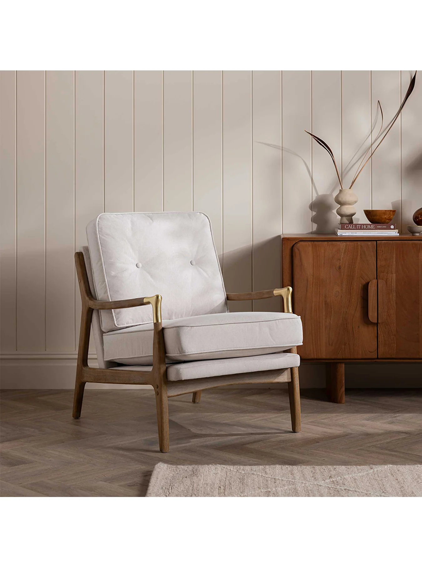 Merrin Cream Fabric Accent Chair With Wood Frame - Image 2