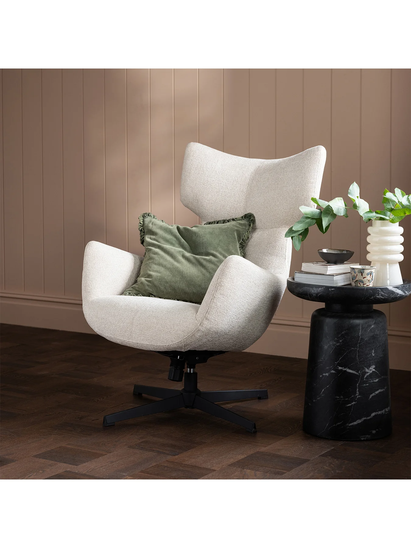 Pendock Neutral Fabric Swivel Armchair - Image 2