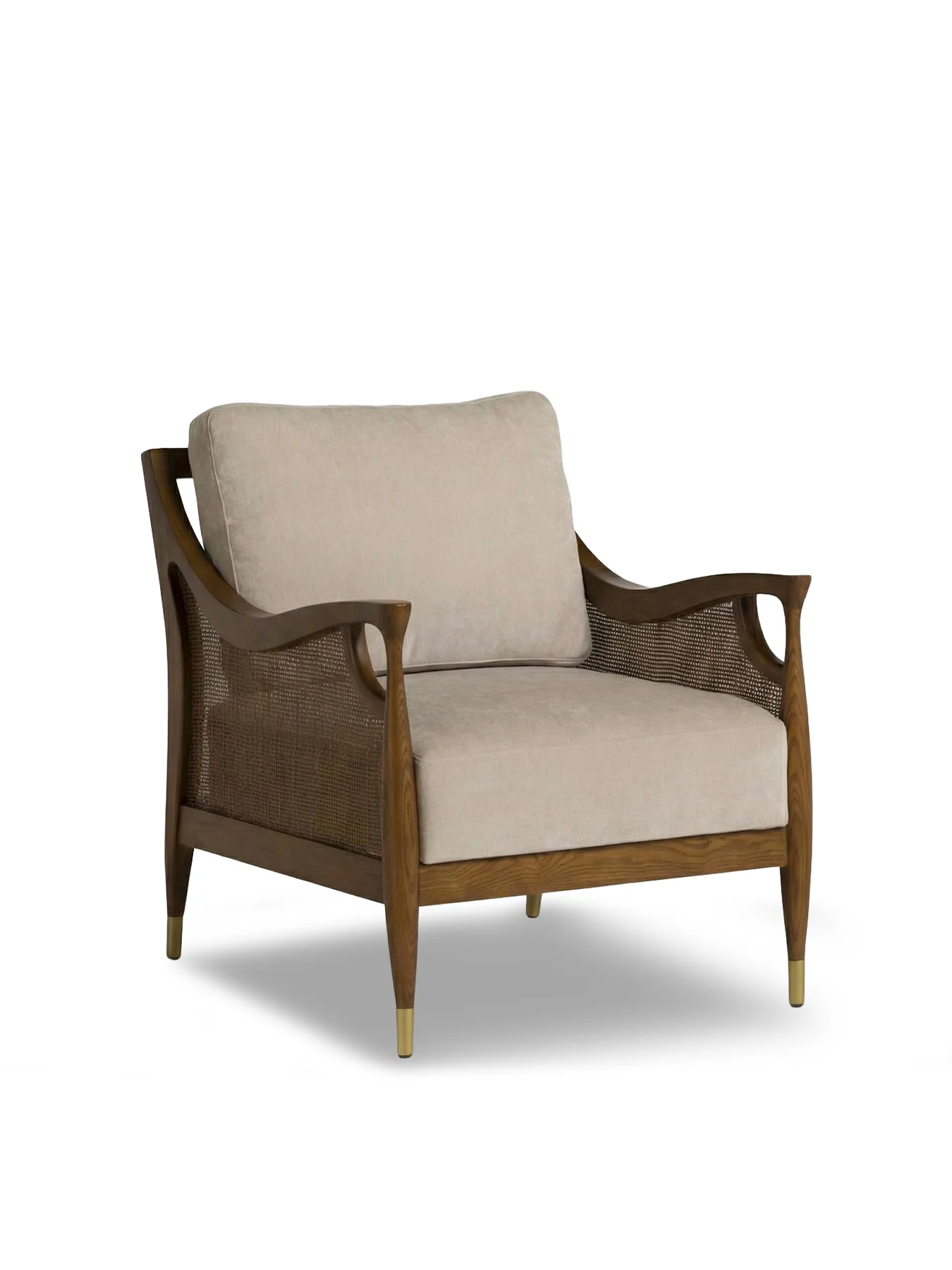 Fabric Accent Chair With Rattan Neutral