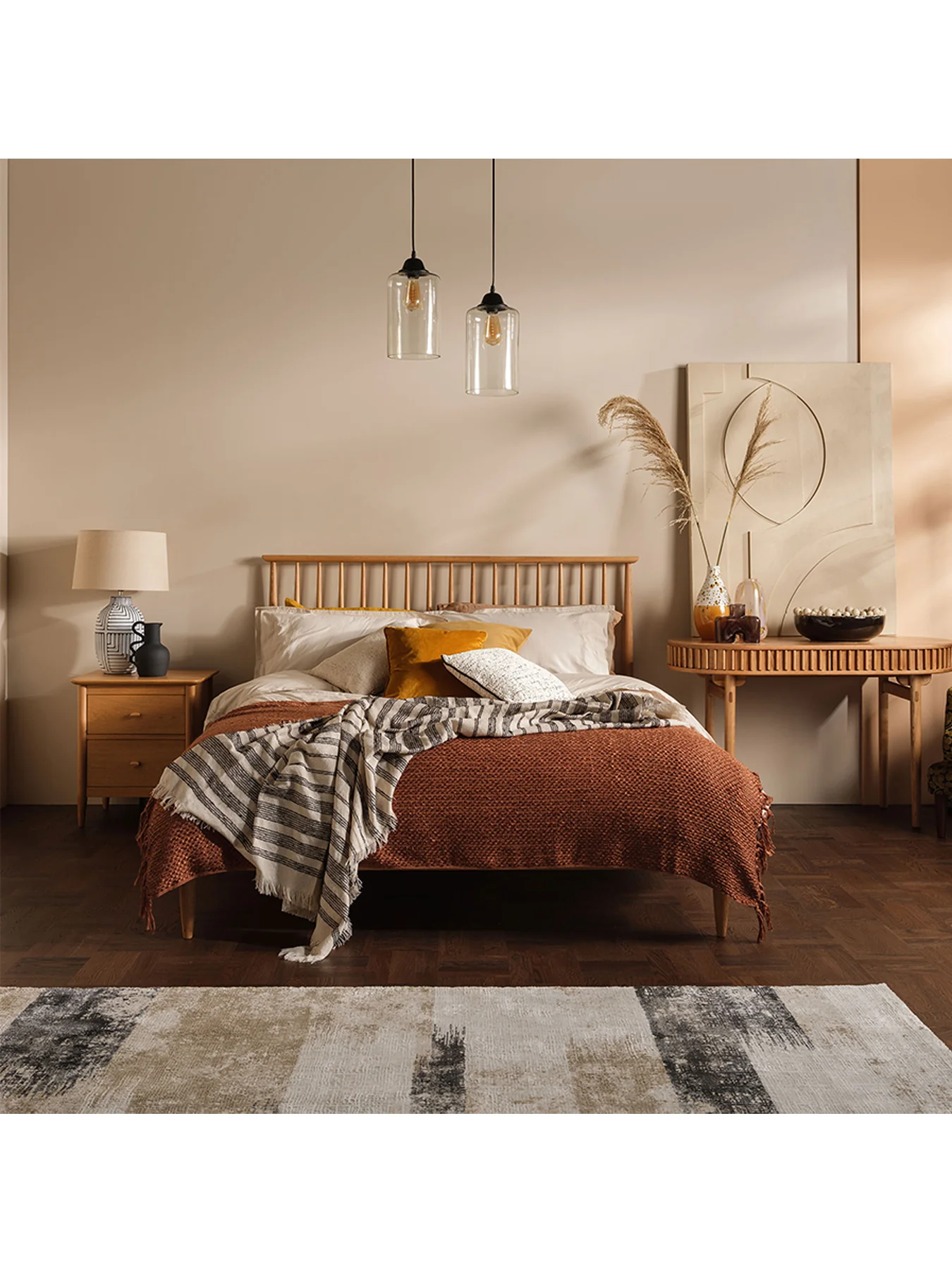 Teramo Oak Double Bed Frame With Spindle Headboard - Image 2