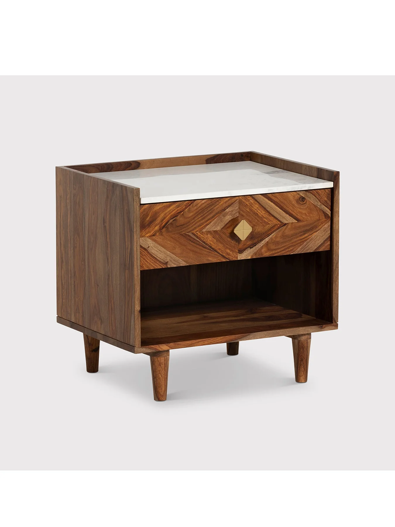Vida Marble and Wood Bedside Table - Image 2