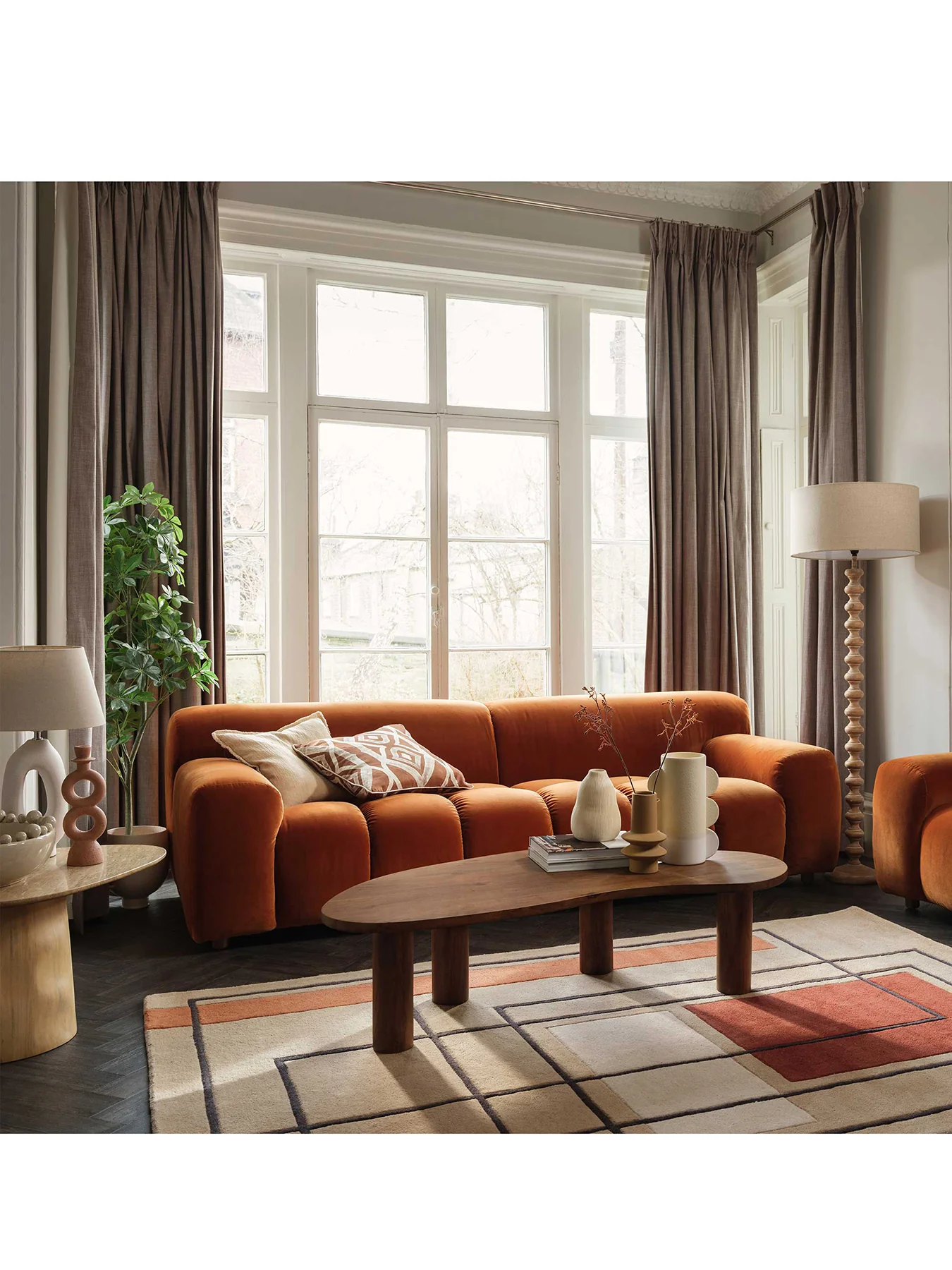 Lavinia Orange Velvet 3 Seater Sofa - Image 2
