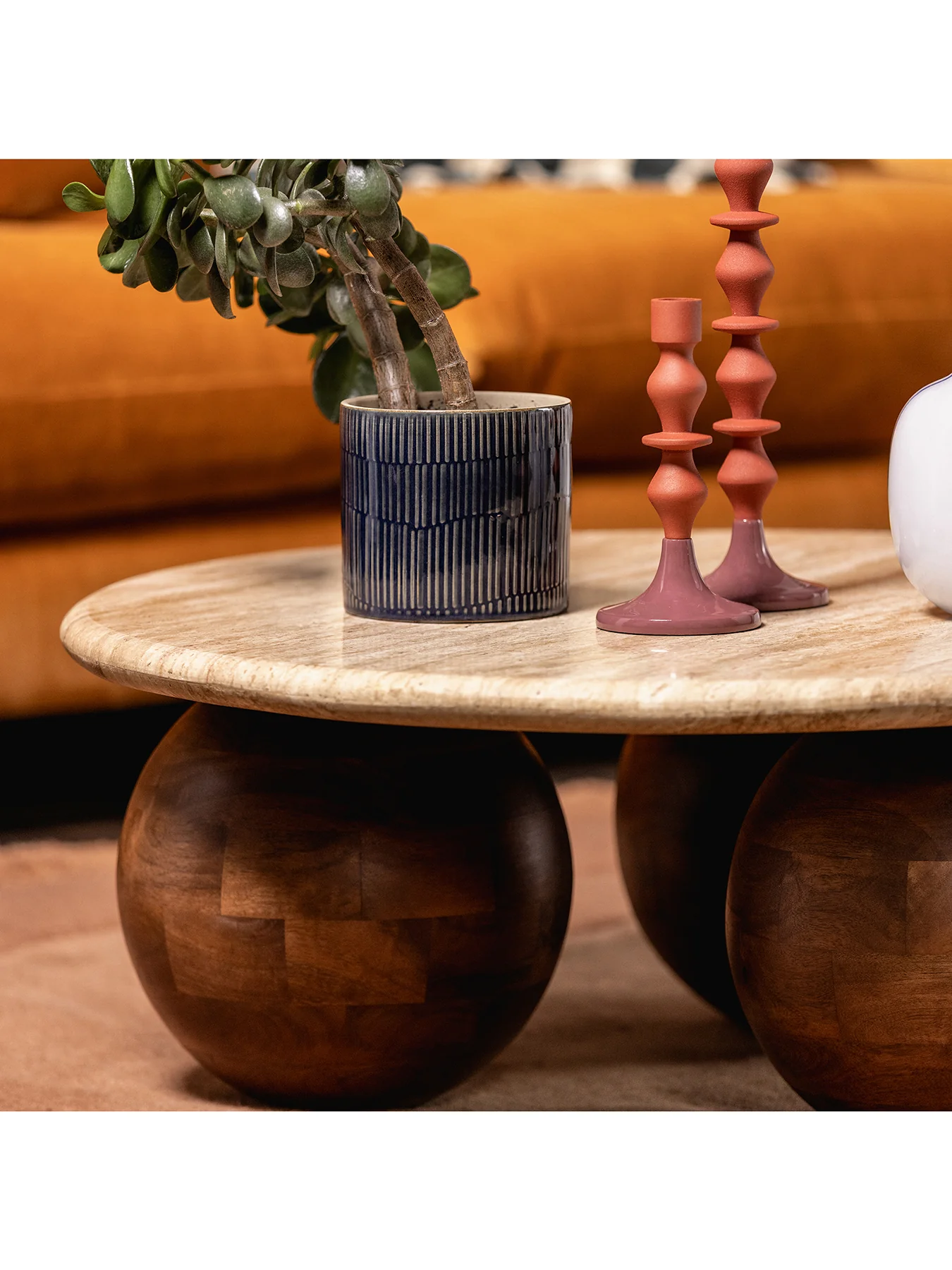 Basso Mango Wood and Travertine Coffee Table - Image 2