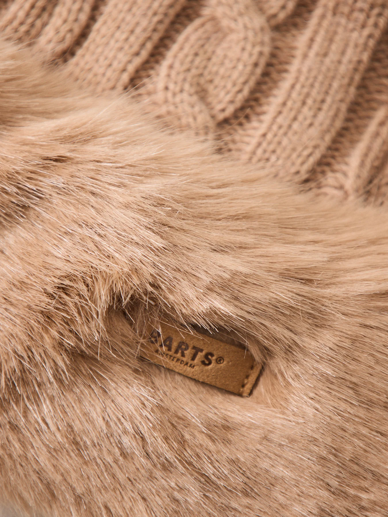Faux Fur Cable Knit Hat Light Brown - Image 3