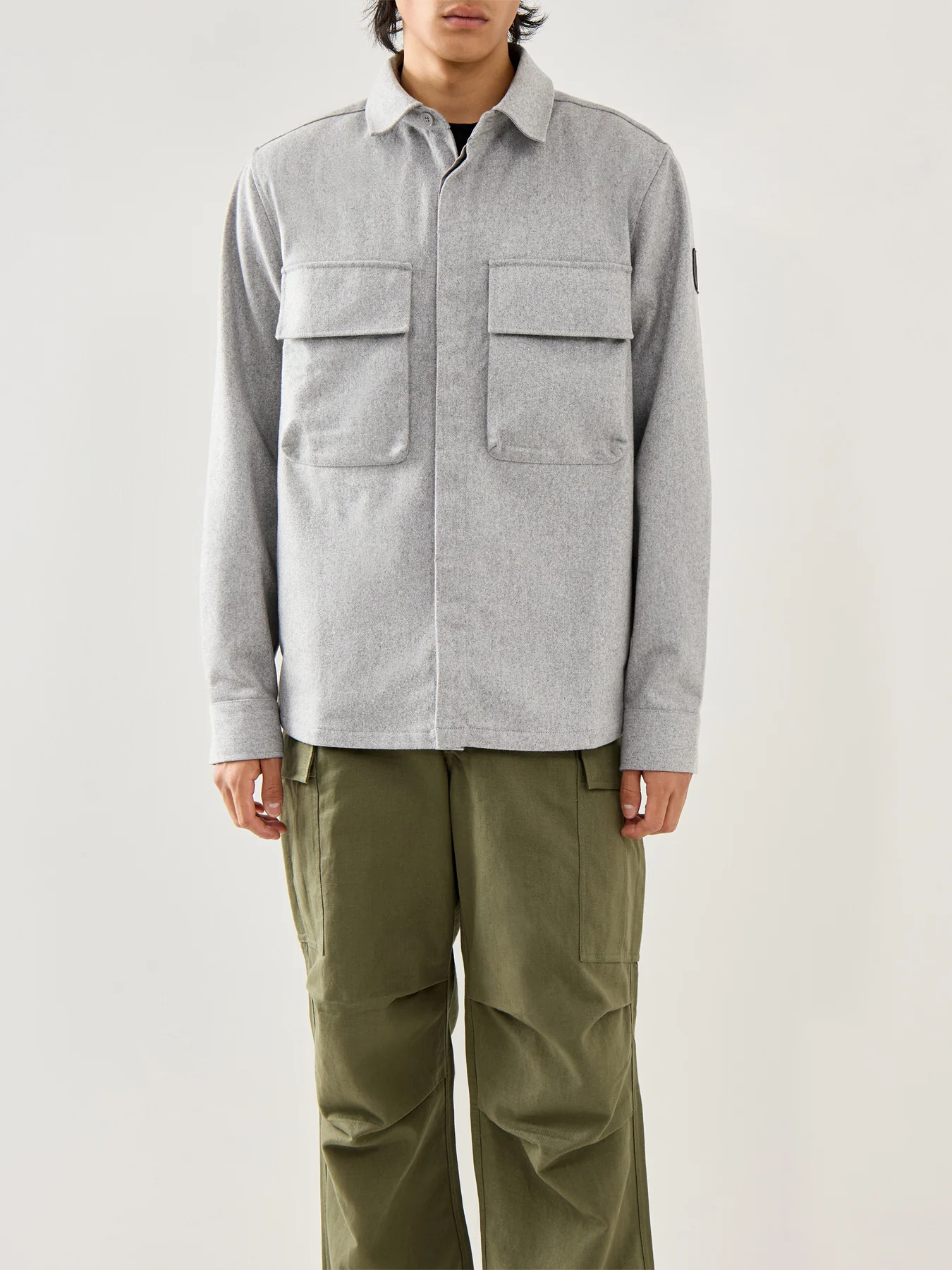 Pointer Wool Blend Over Shirt Light Grey Melange - Image 4
