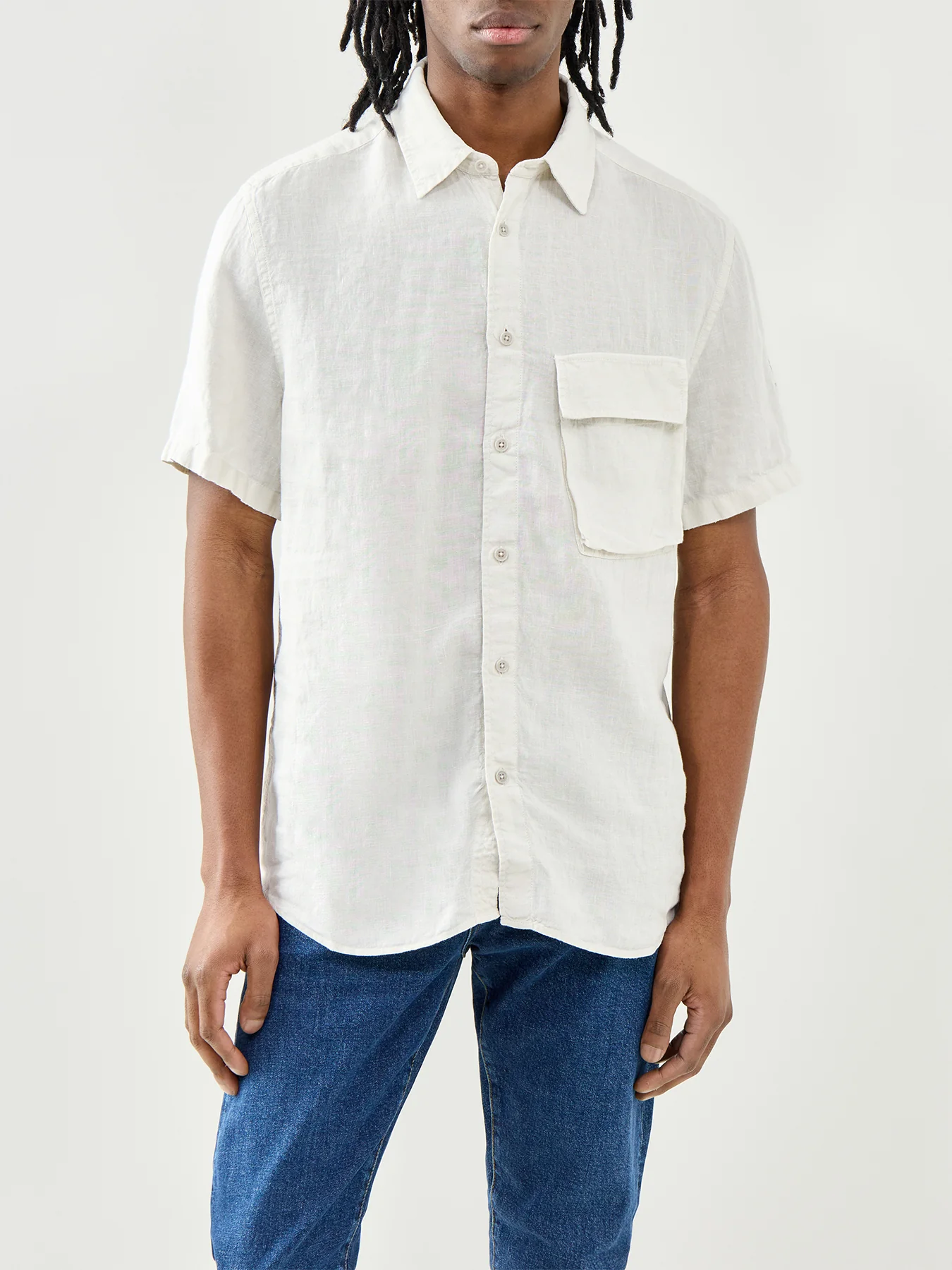 Belstaff Scale Short Sleeve Linen Shirt Silver Birch - Image 4
