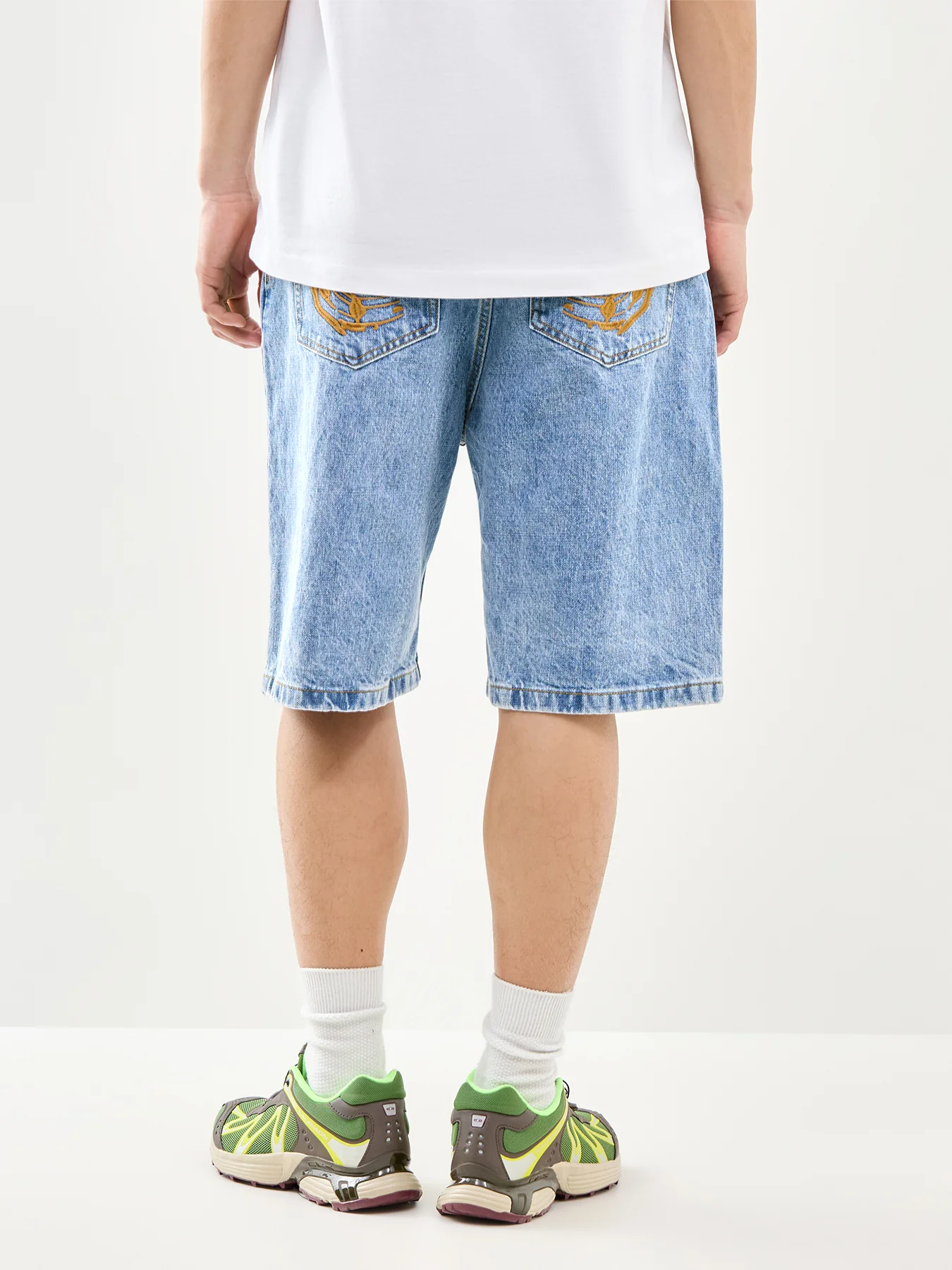 Faded Arch Logo Denim Shorts Blue - Image 5