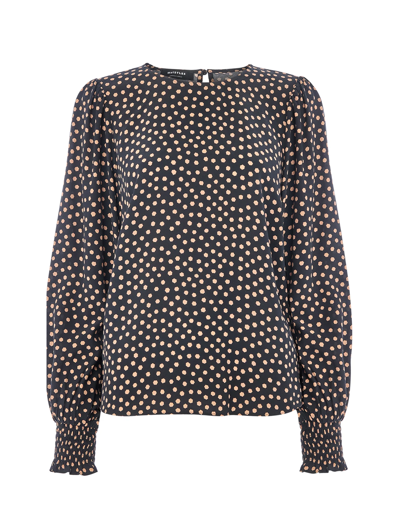 Spot Shirred Cuff Blouse Black