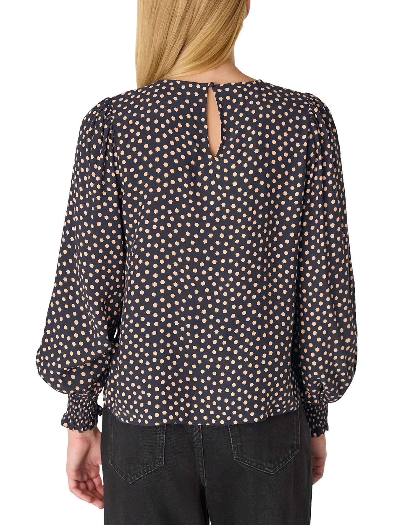 Spot Shirred Cuff Blouse Black - Image 3