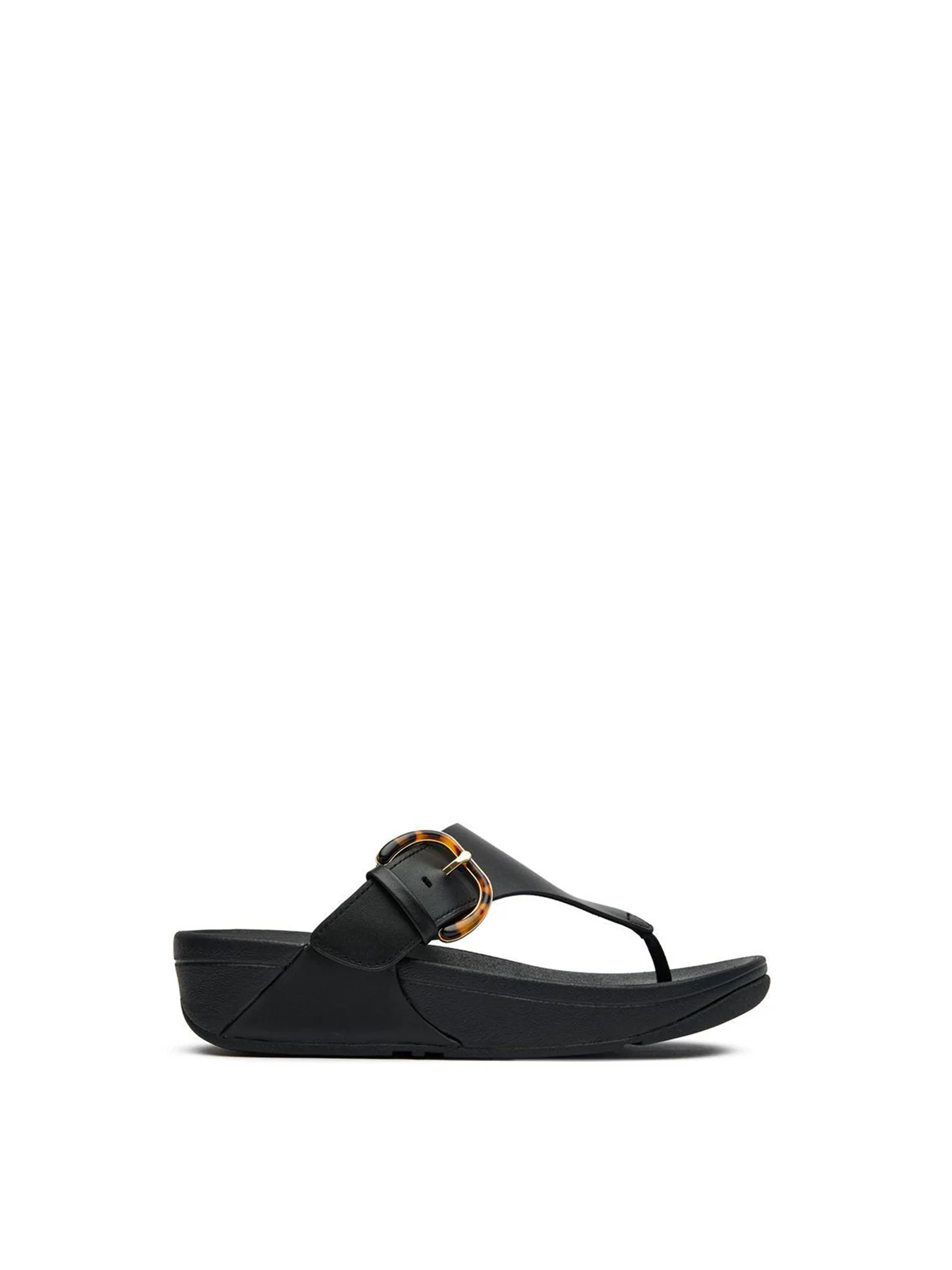 Lulu Resin Buckle Toe-Post Sandals Black