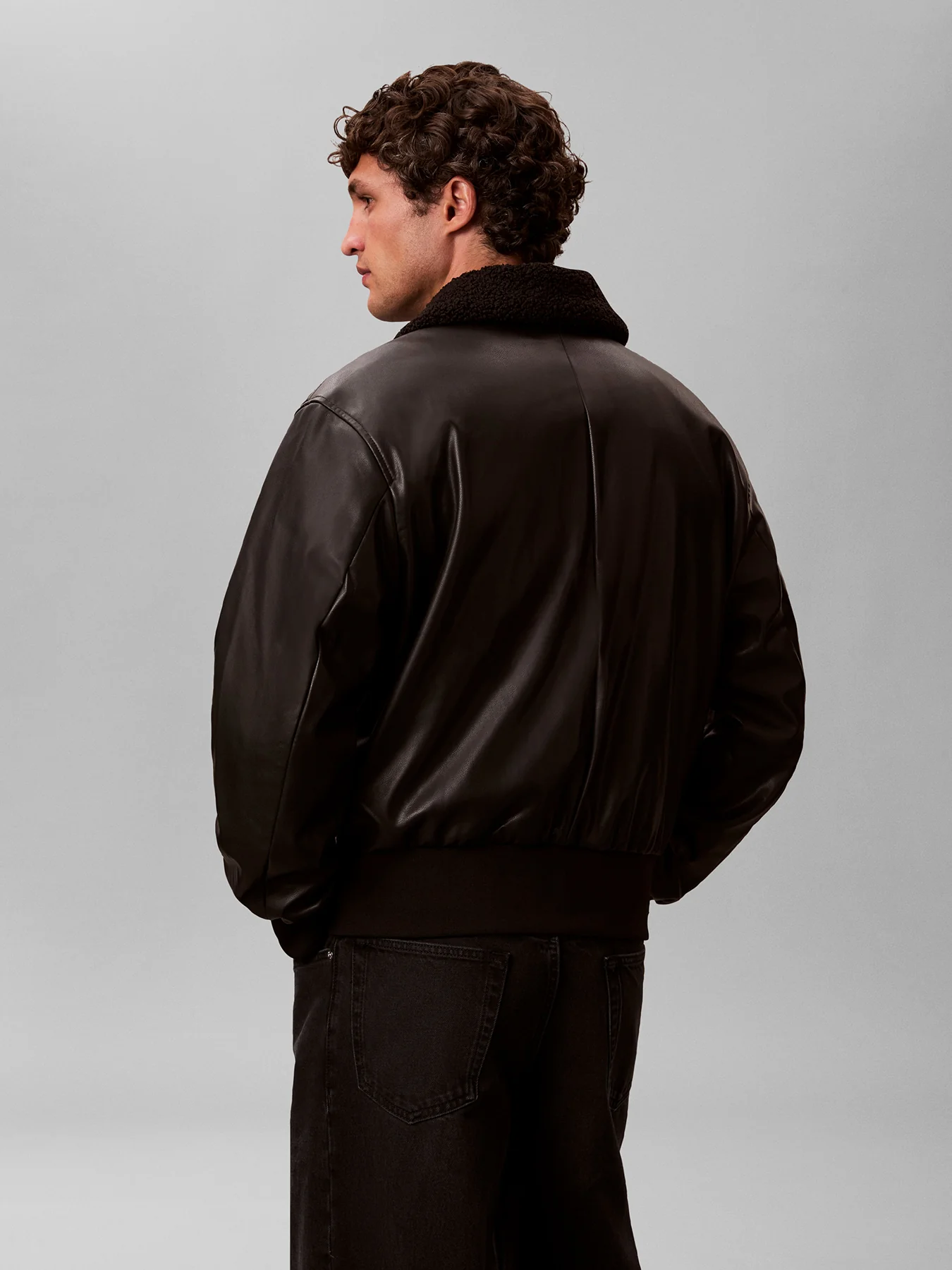 Faux Leather Bomber Jacket Black - Image 4