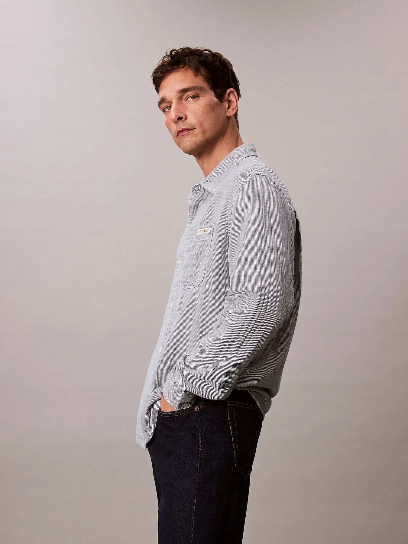 Double Face Striped Cotton Long Sleeves Shirt - Image 5